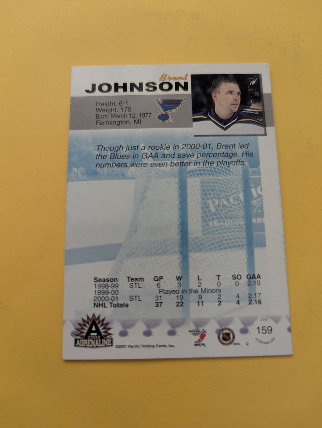 Brent Johnson Signed St. Louis Blues Card