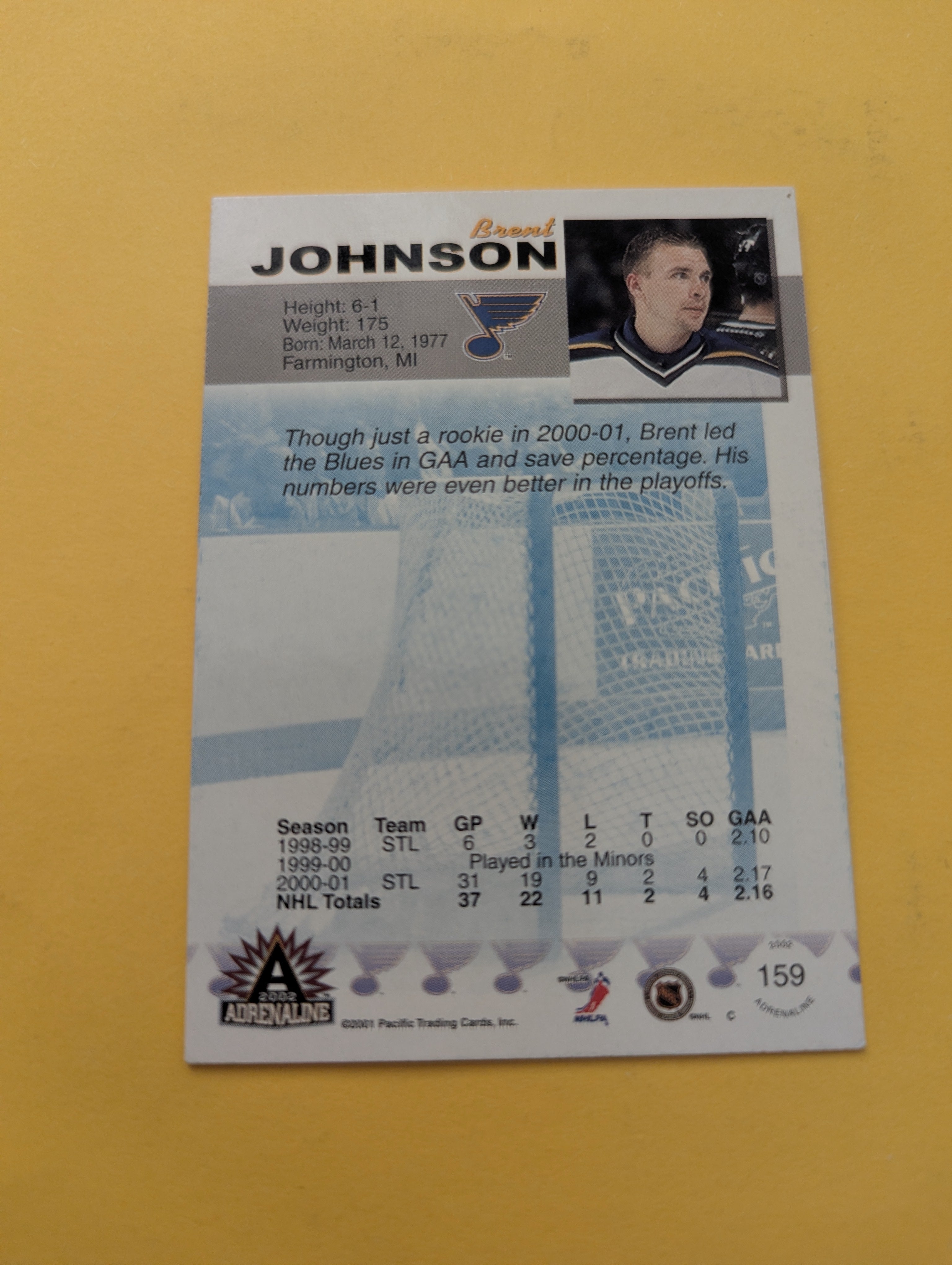 Brent Johnson Signed St. Louis Blues Card