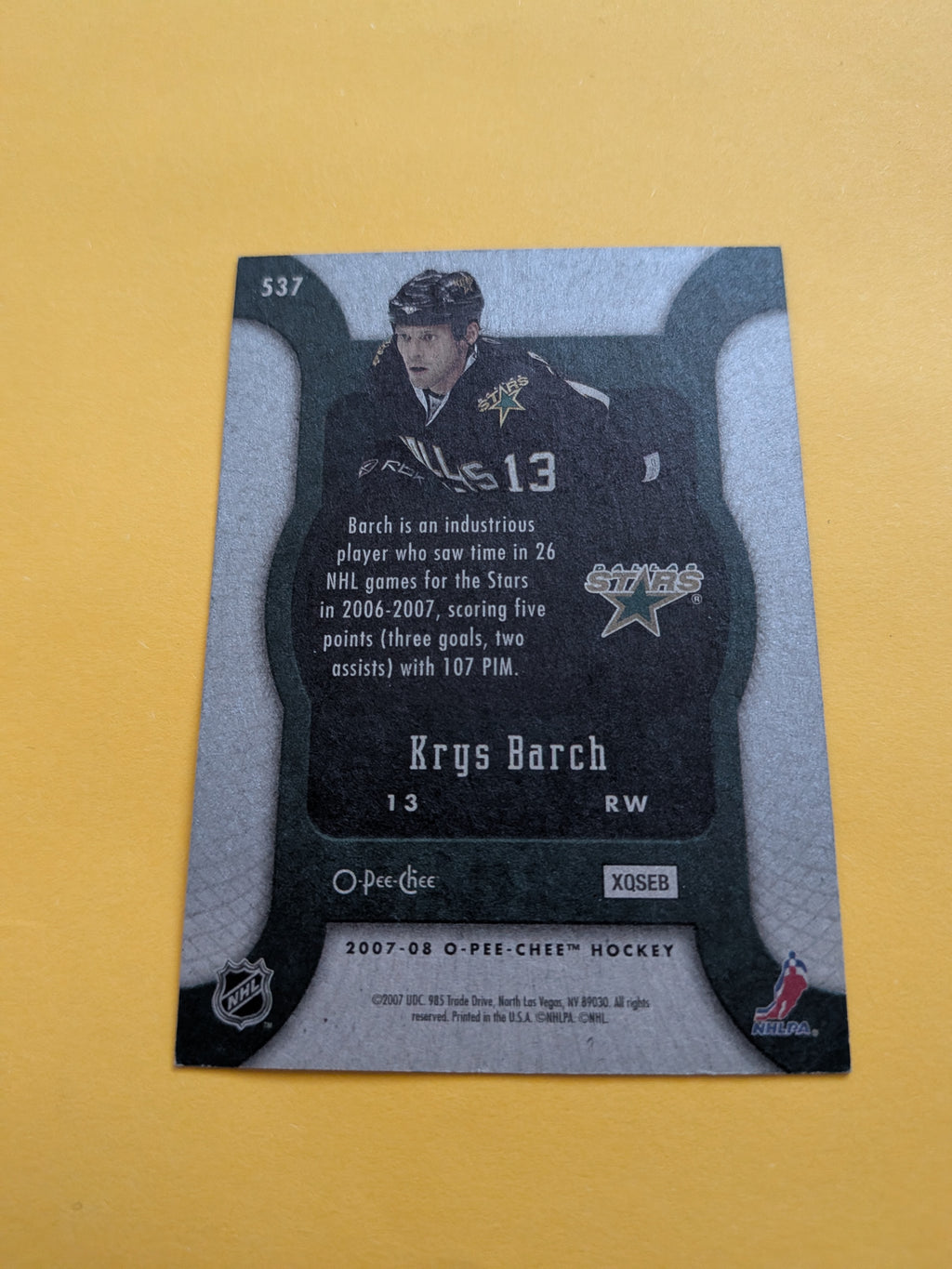 Krys Barch Signed Dallas Stars Rookie Card B