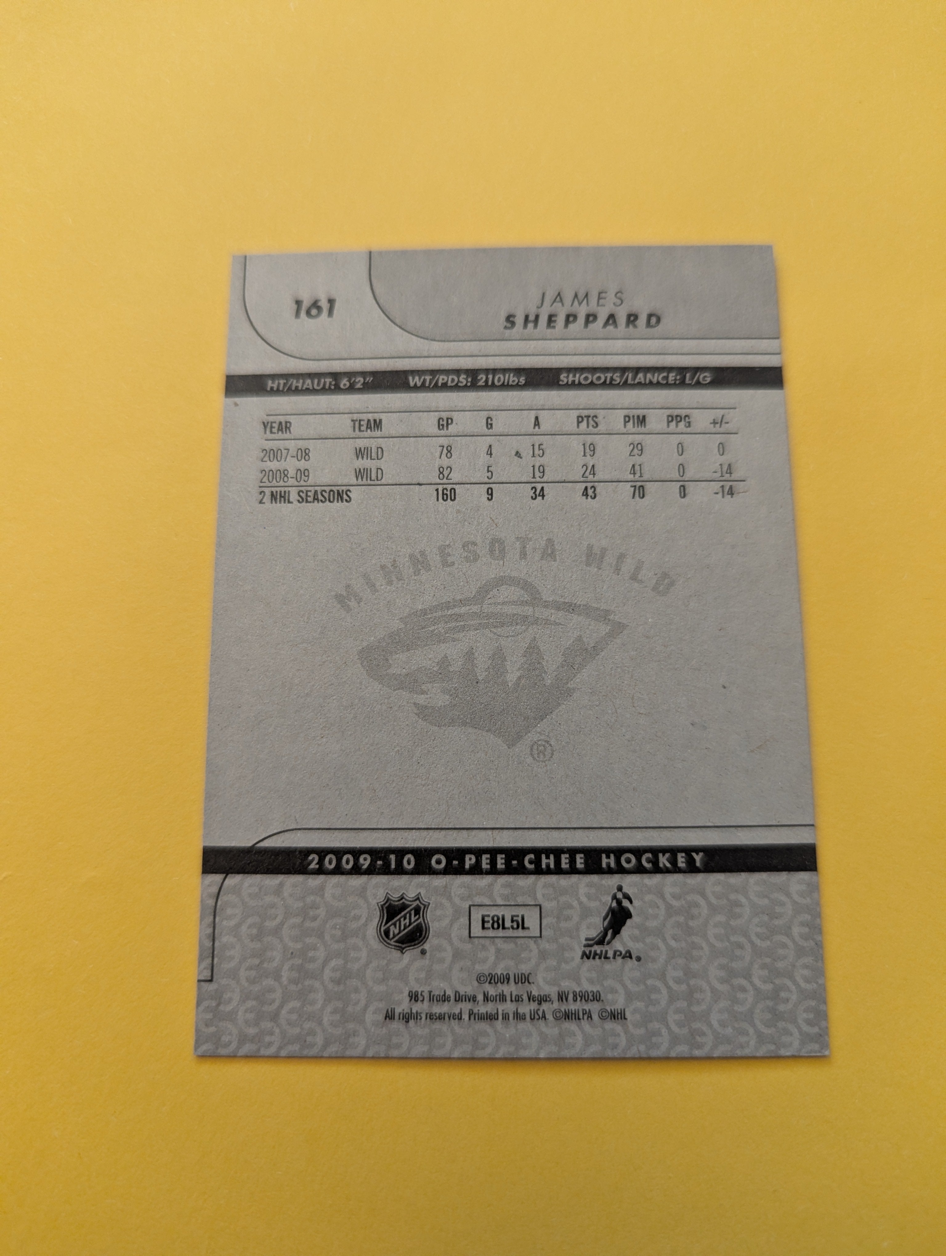 James Sheppard Signed Minnesota Wild Card