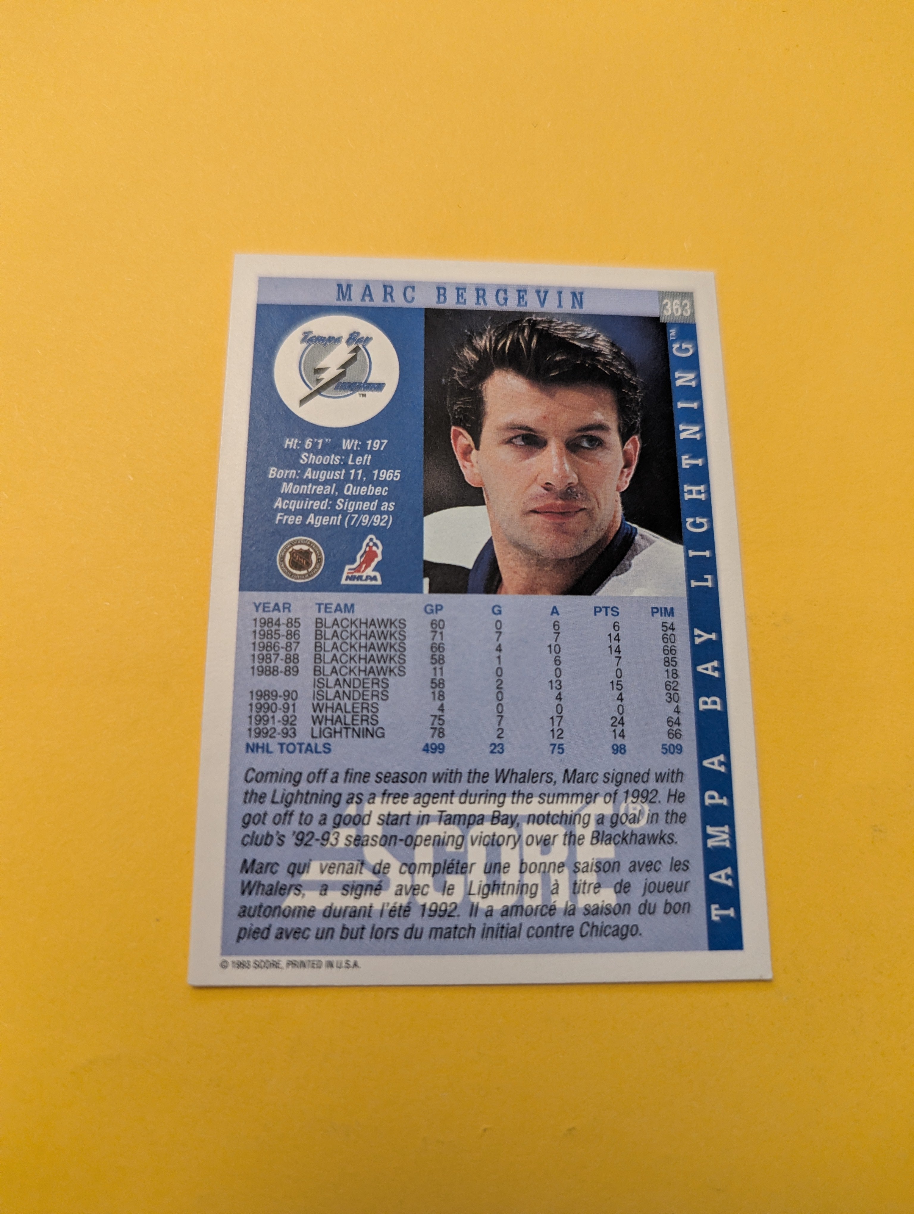 Marc Bergevin Signed Tampa Bay Lightning Card