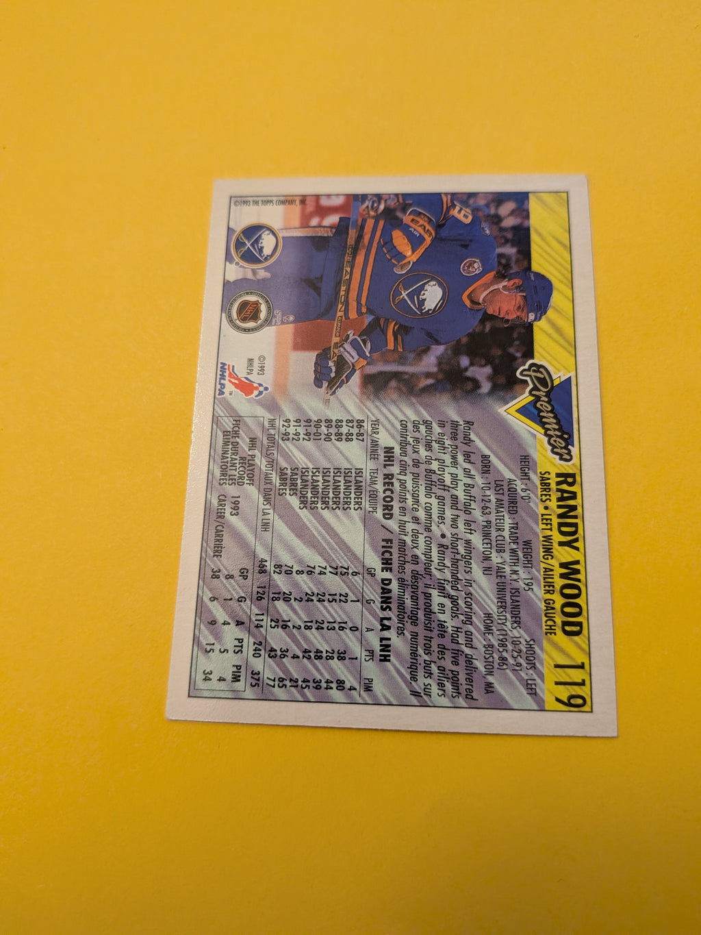 Randy Wood Signed Buffalo Sabres Card A