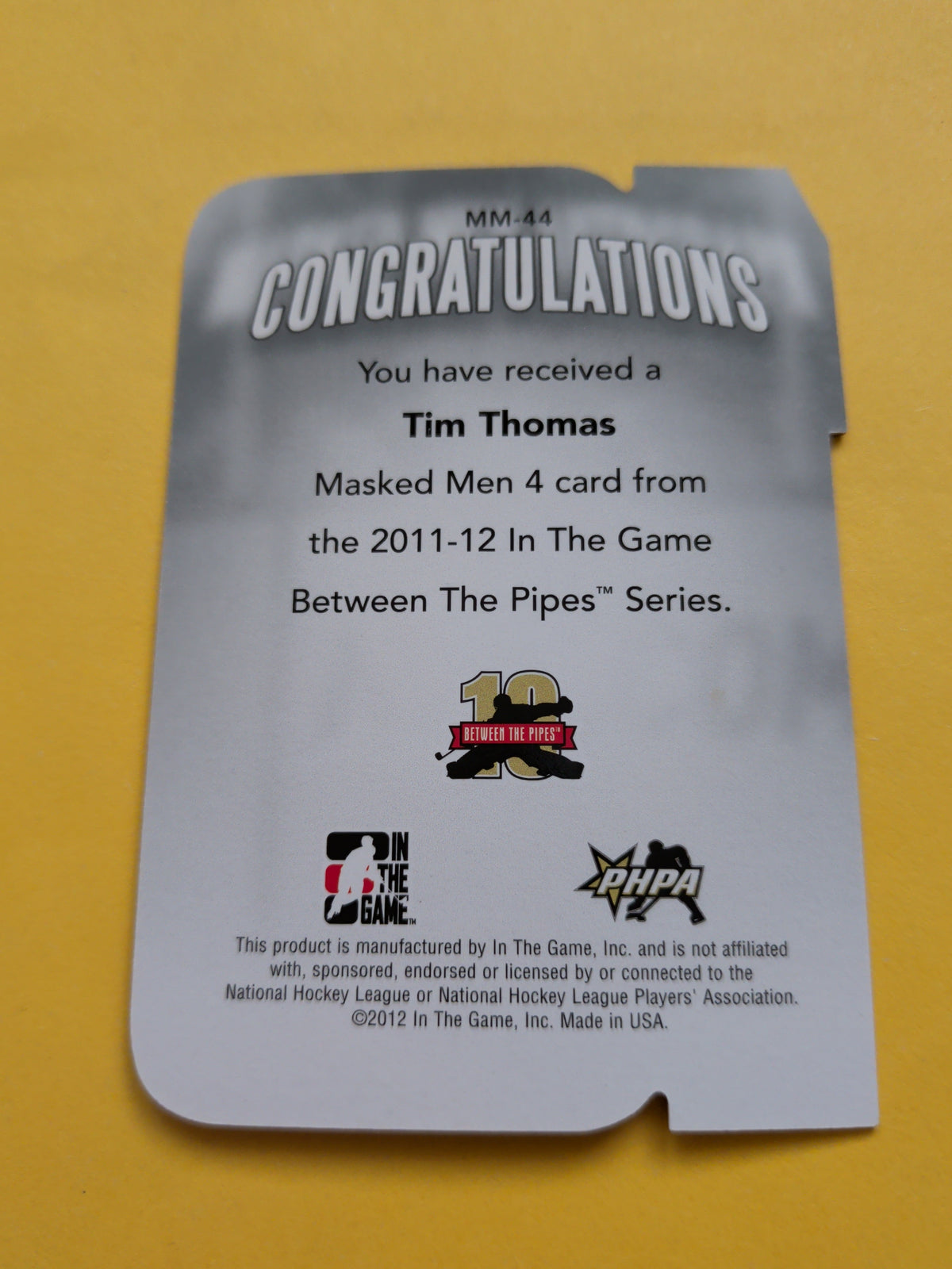 Tim Thomas 11-12 ITG Between The Pipes Masked Men Card