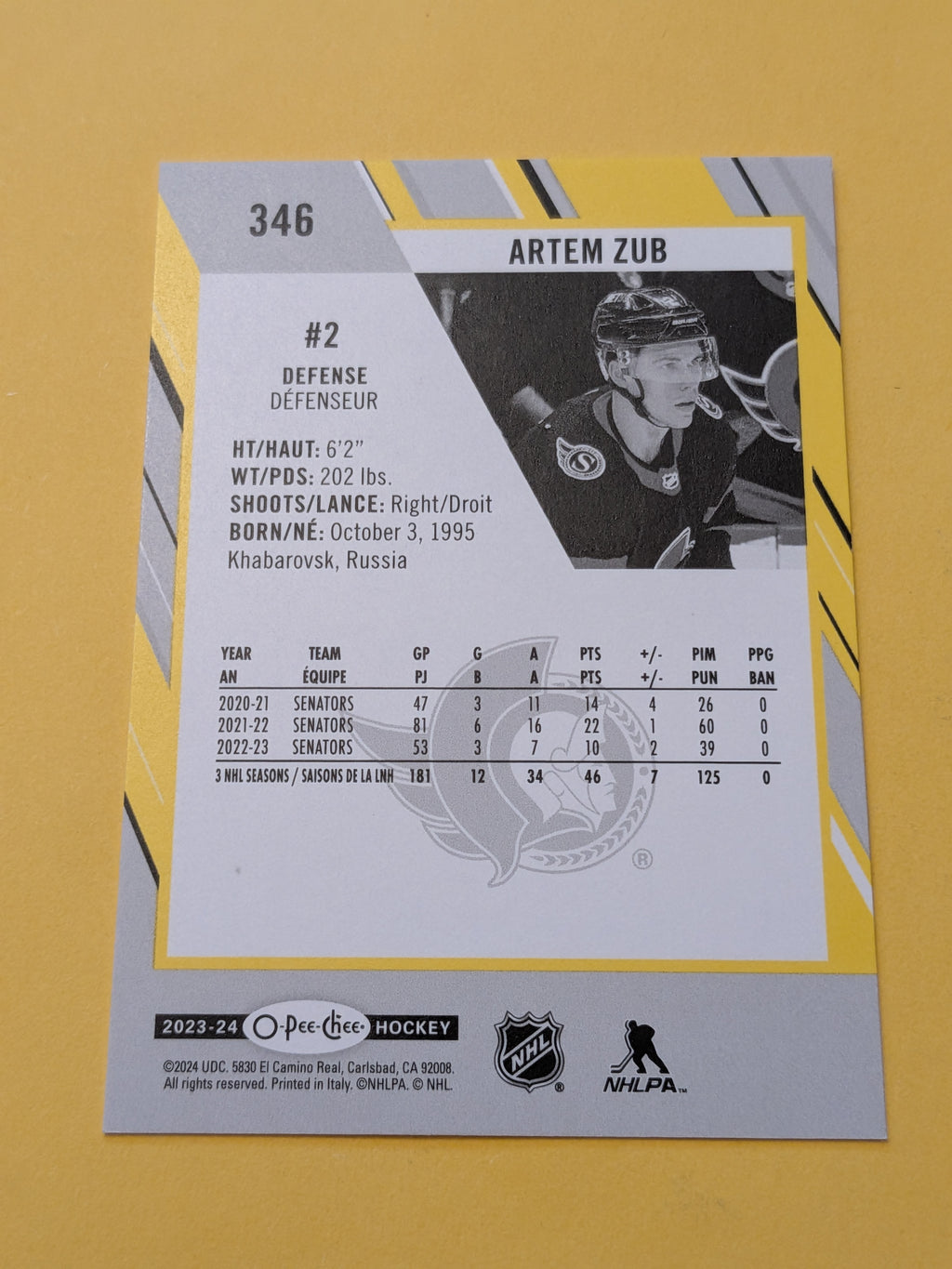 Artem Zub 23-24 OPC Yellow Card