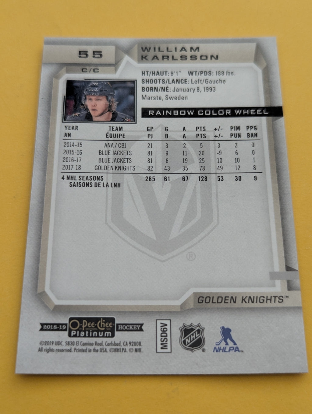 William Karlsson 18-19 OPC Platinum Rainbow Color Wheel Card