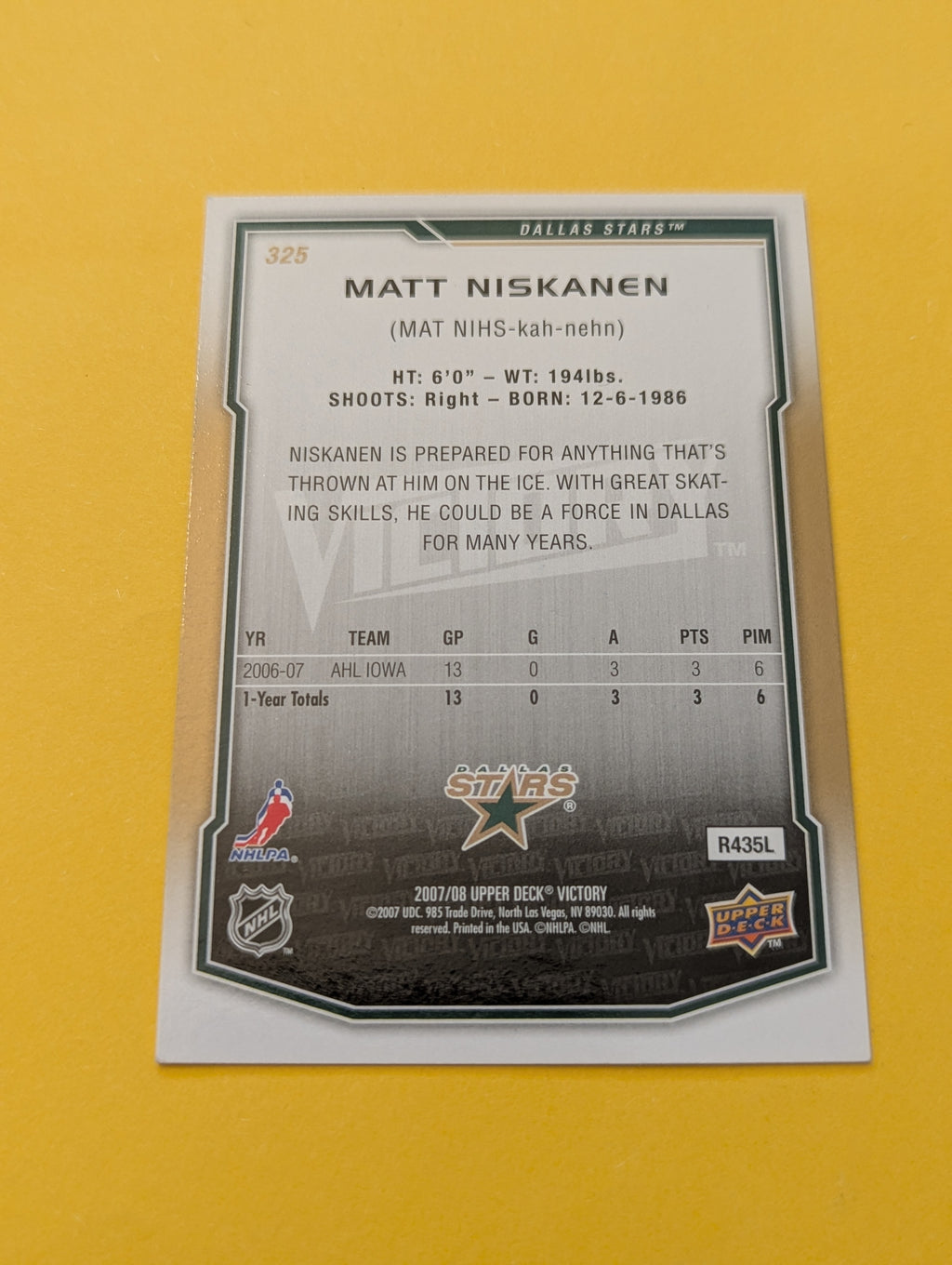 Matt Niskanen Signed Dallas Stars Rookie Card