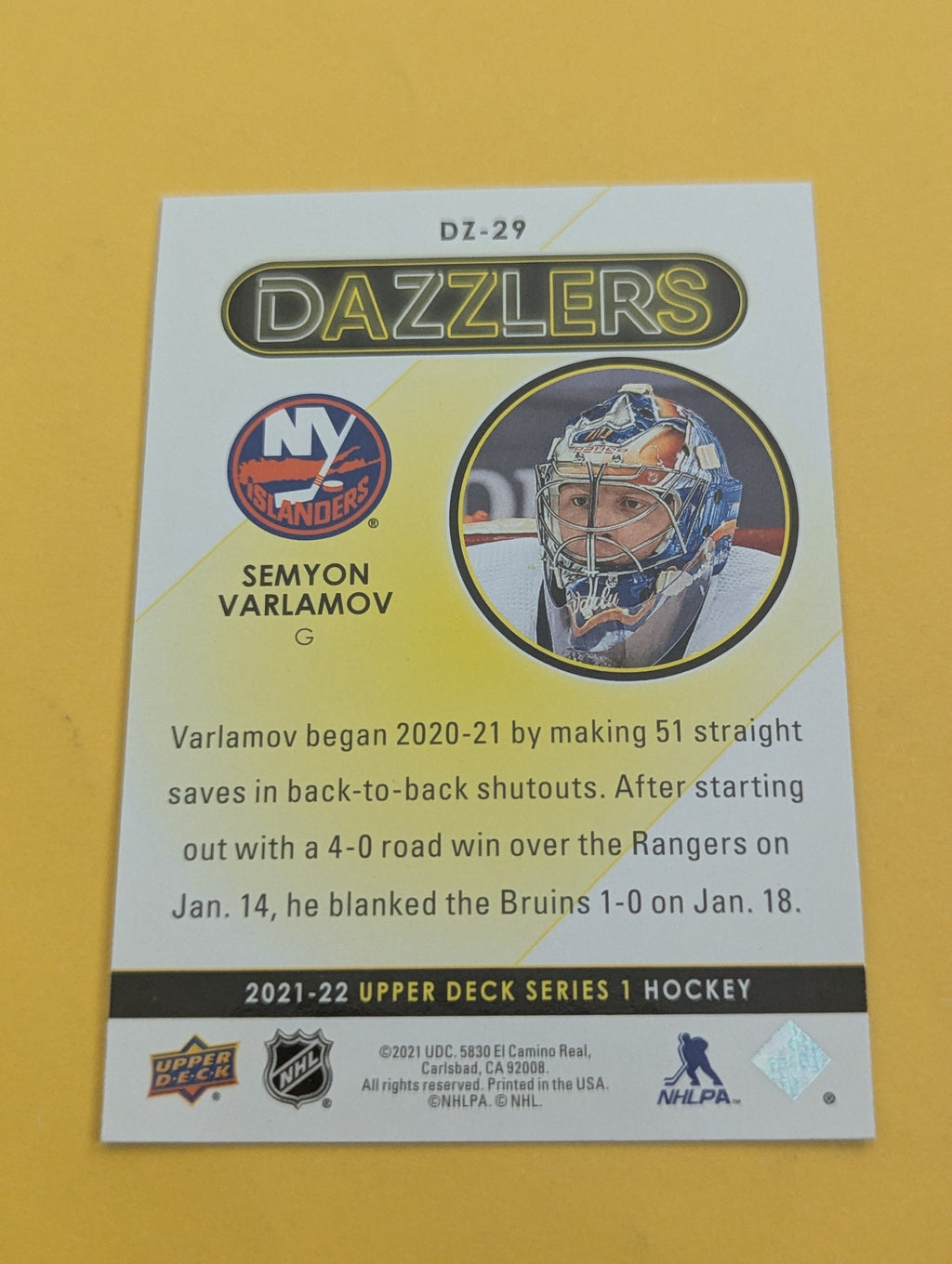 Semyon Varlamov 21-22 Upper Deck Dazzlers Blue Card
