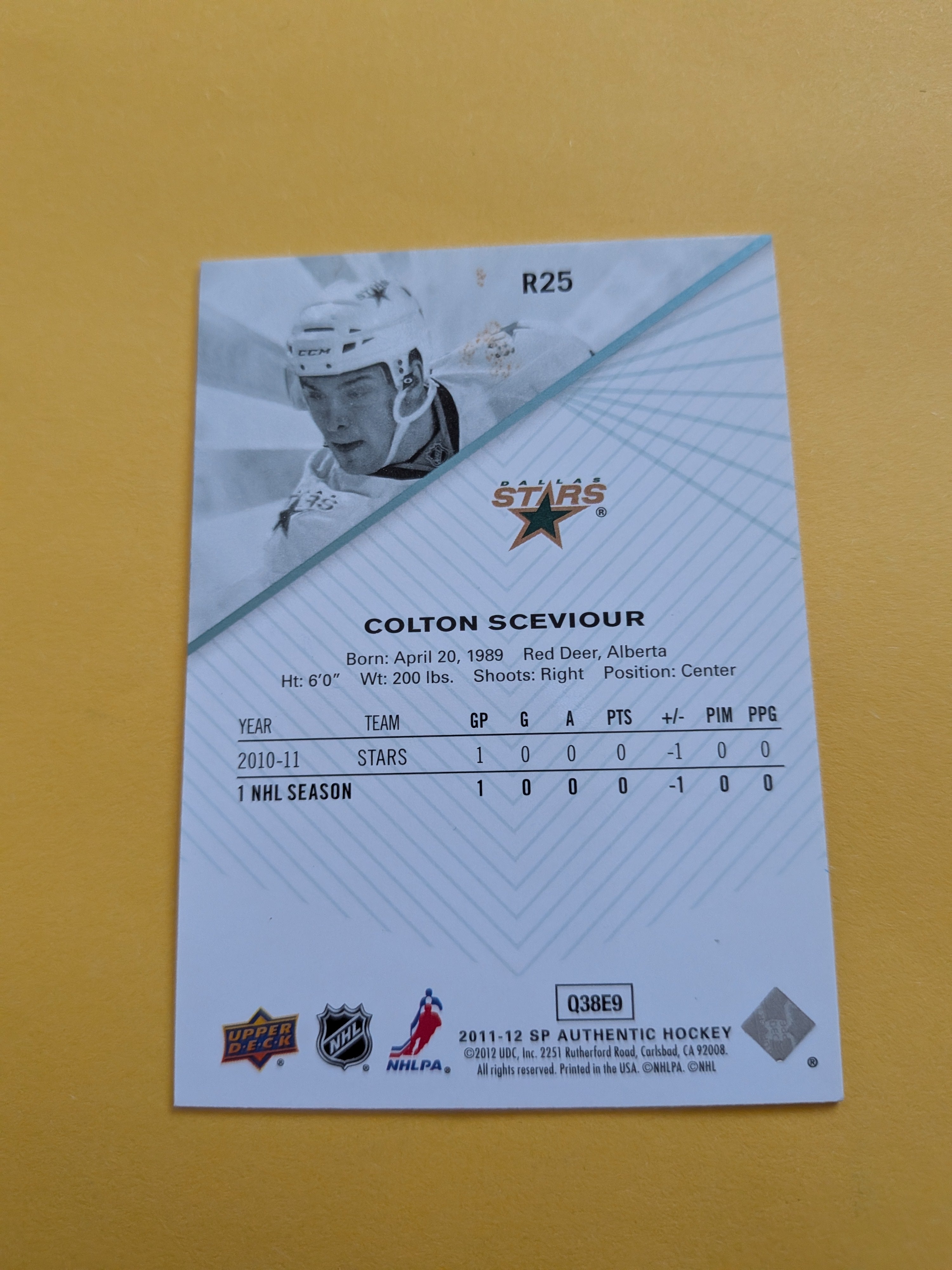 Colton Sceviour Signed Dallas Stars Rookie Card B