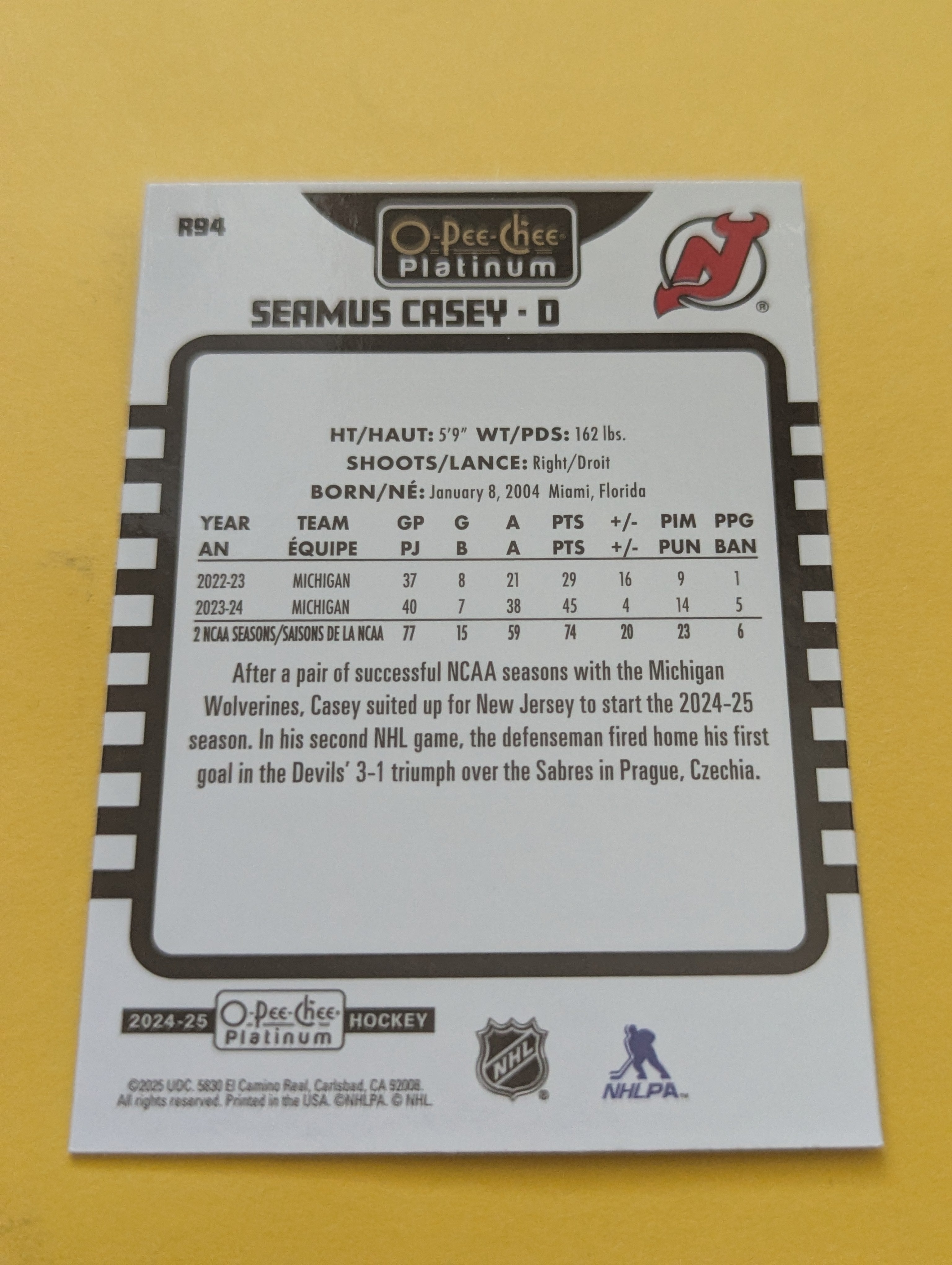 Seamus Casey 24-25 OPC Platinum Retro Rookie Card