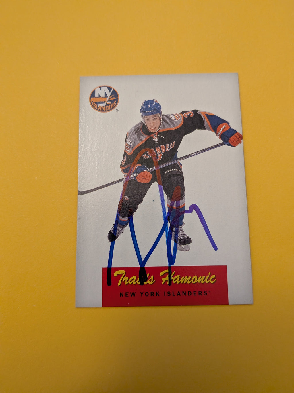 Travis Hamonic Signed New York Islanders Card B