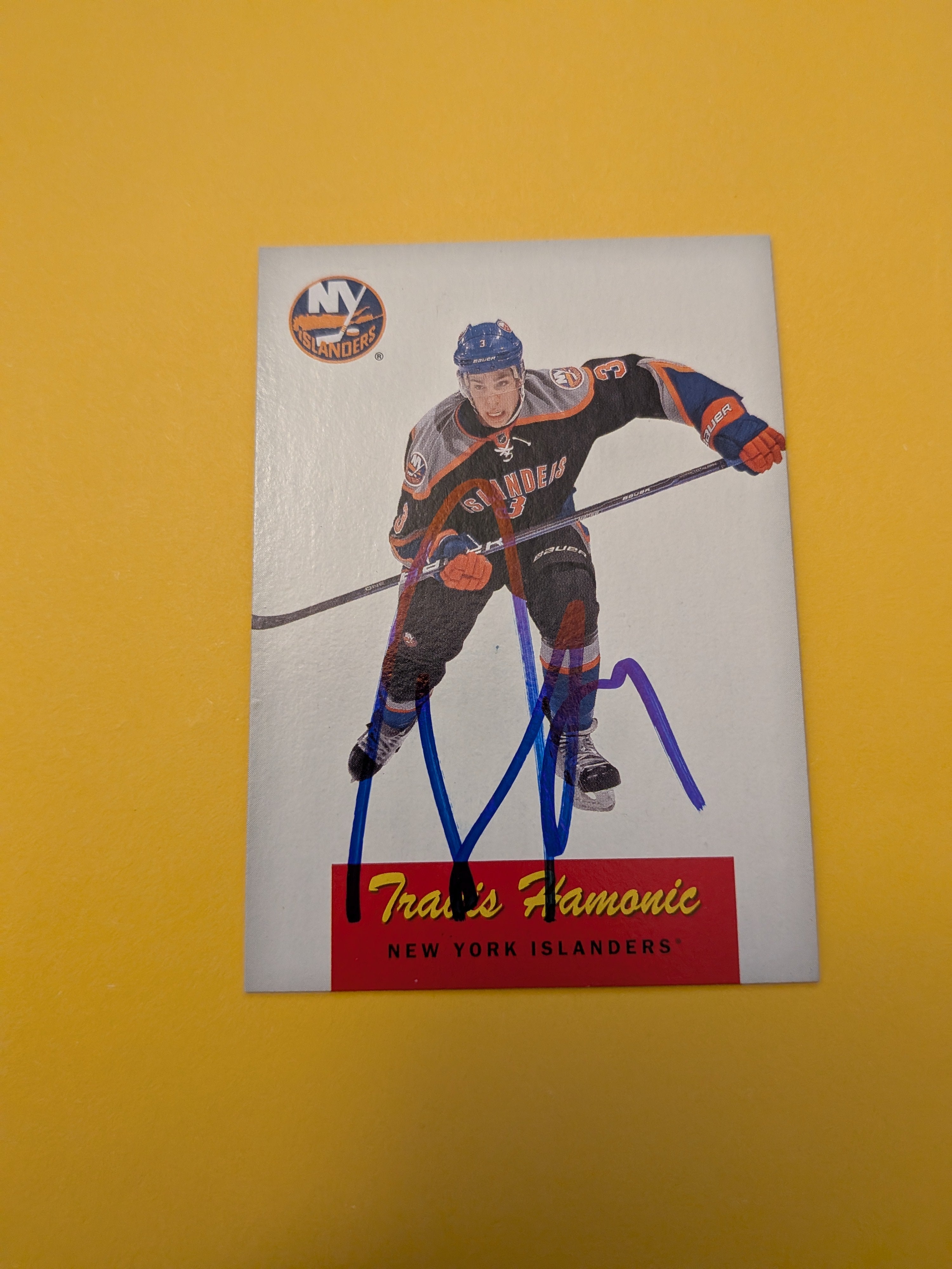 Travis Hamonic Signed New York Islanders Card B