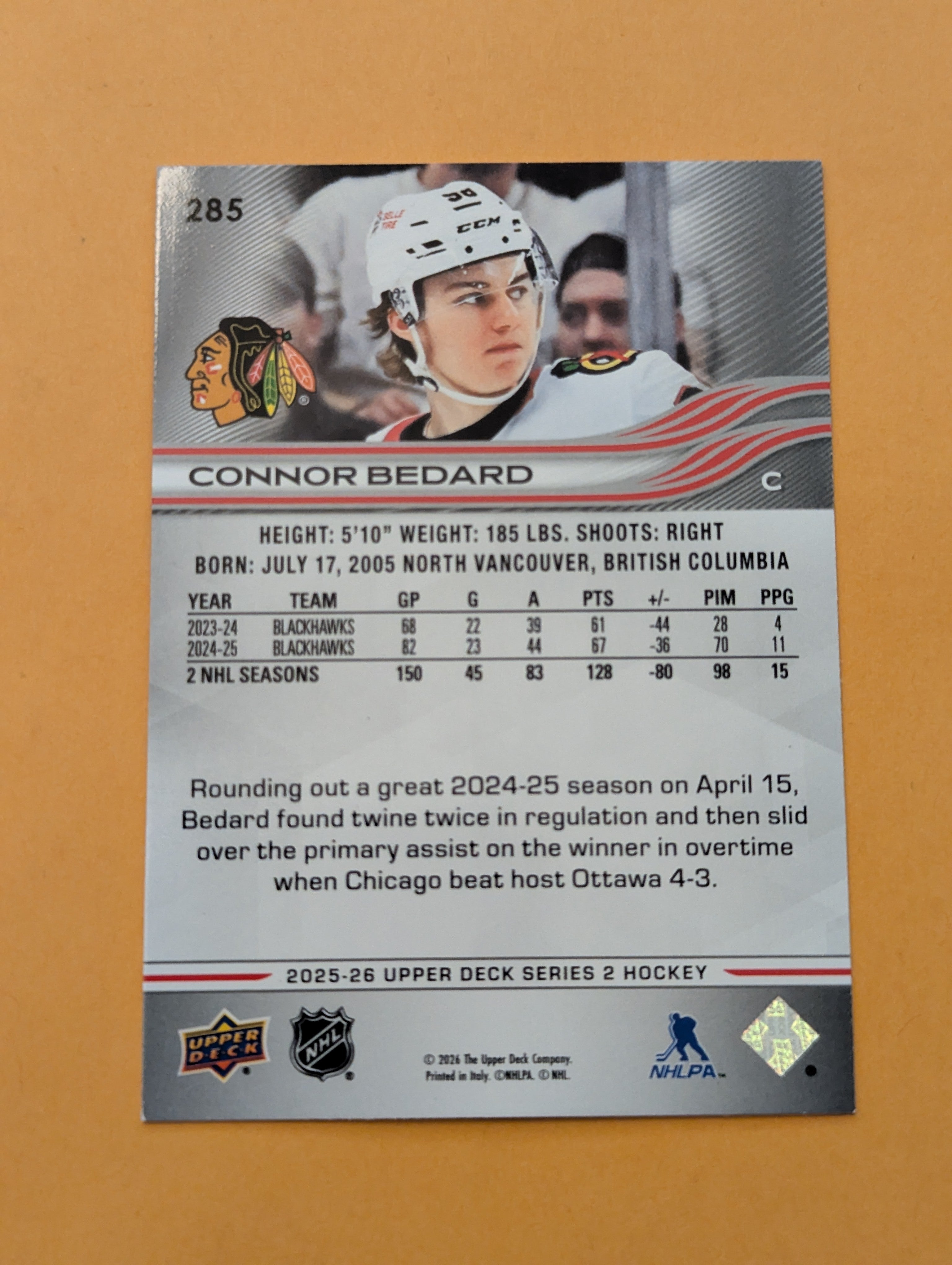 Connor Bedard 25-26 Upper Deck Card
