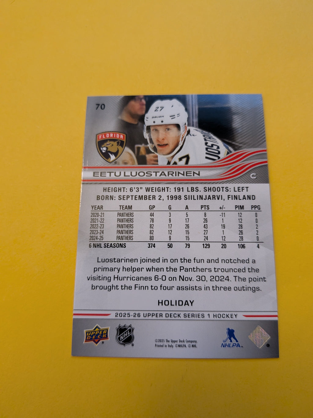 Eetu Luostarinen 25-26 Upper Deck Green Holiday Card