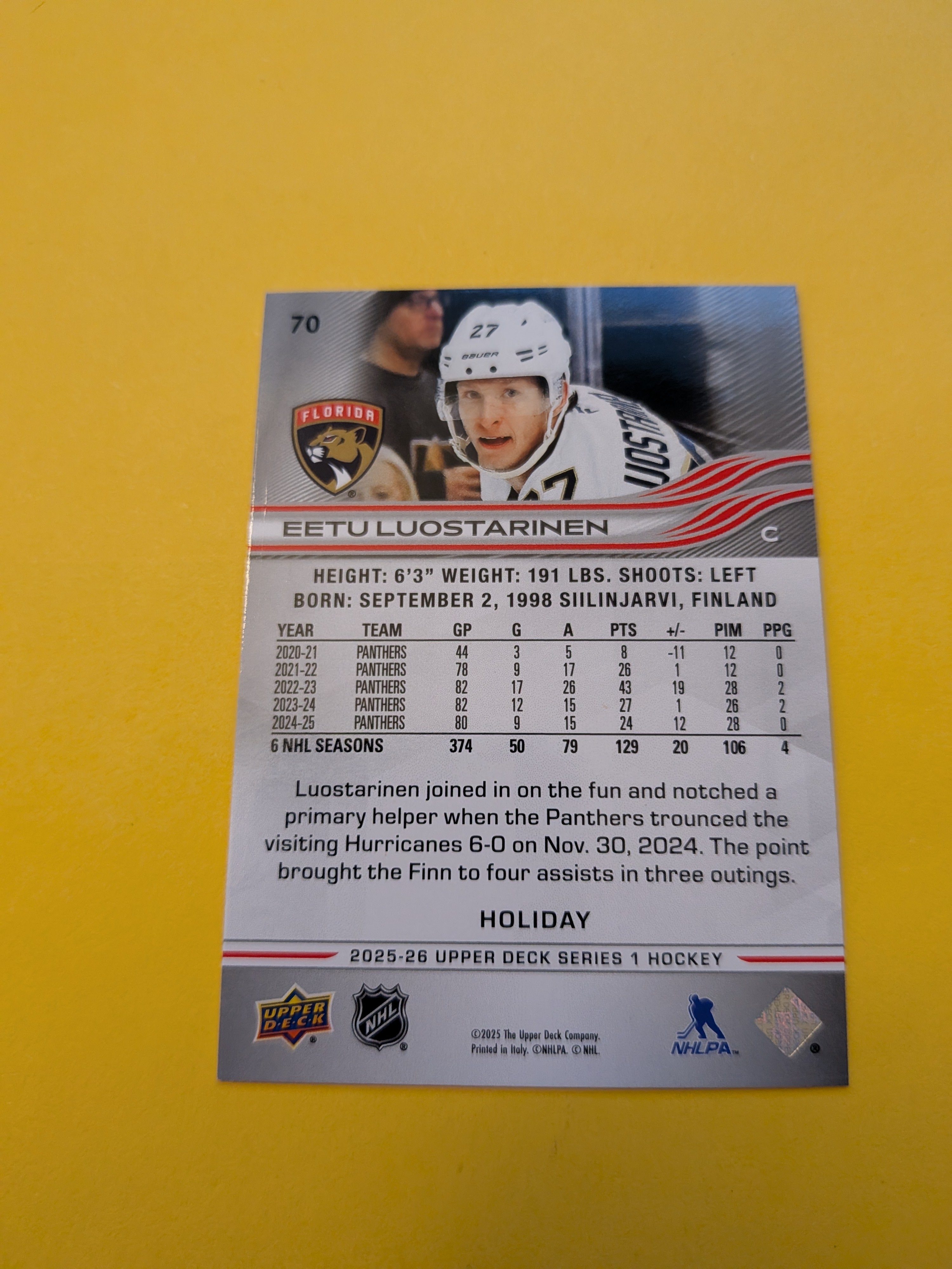 Eetu Luostarinen 25-26 Upper Deck Green Holiday Card