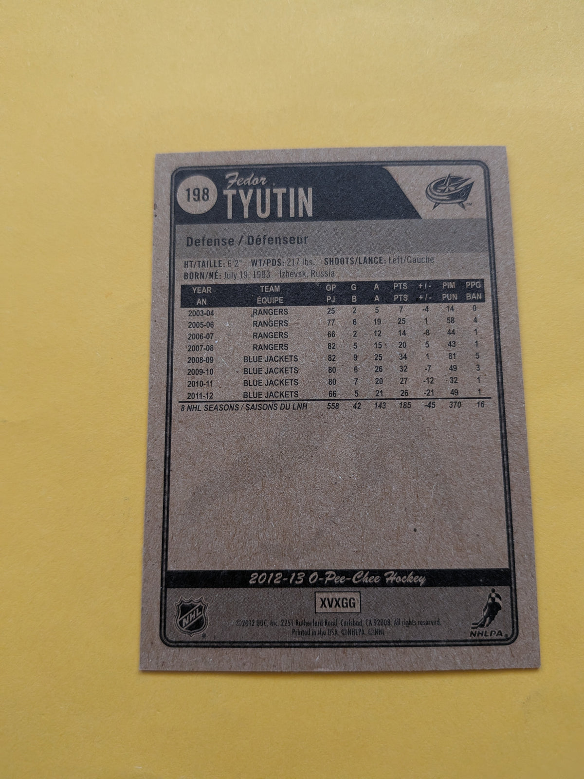 Fedor Tyutin Signed Columbus Blue Jackets Card D