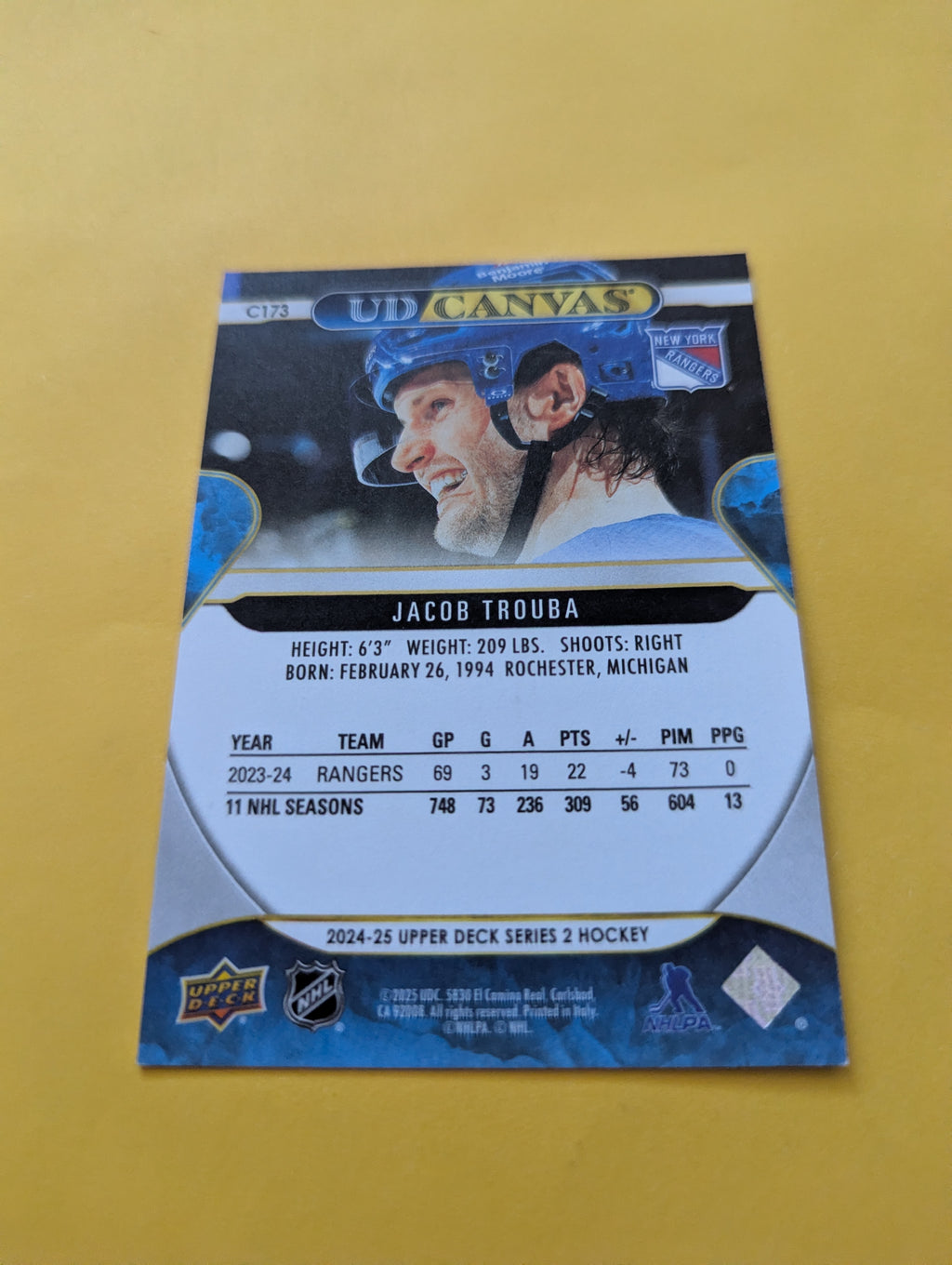 Jacob Trouba 24-25 Upper Deck UD Canvas Card