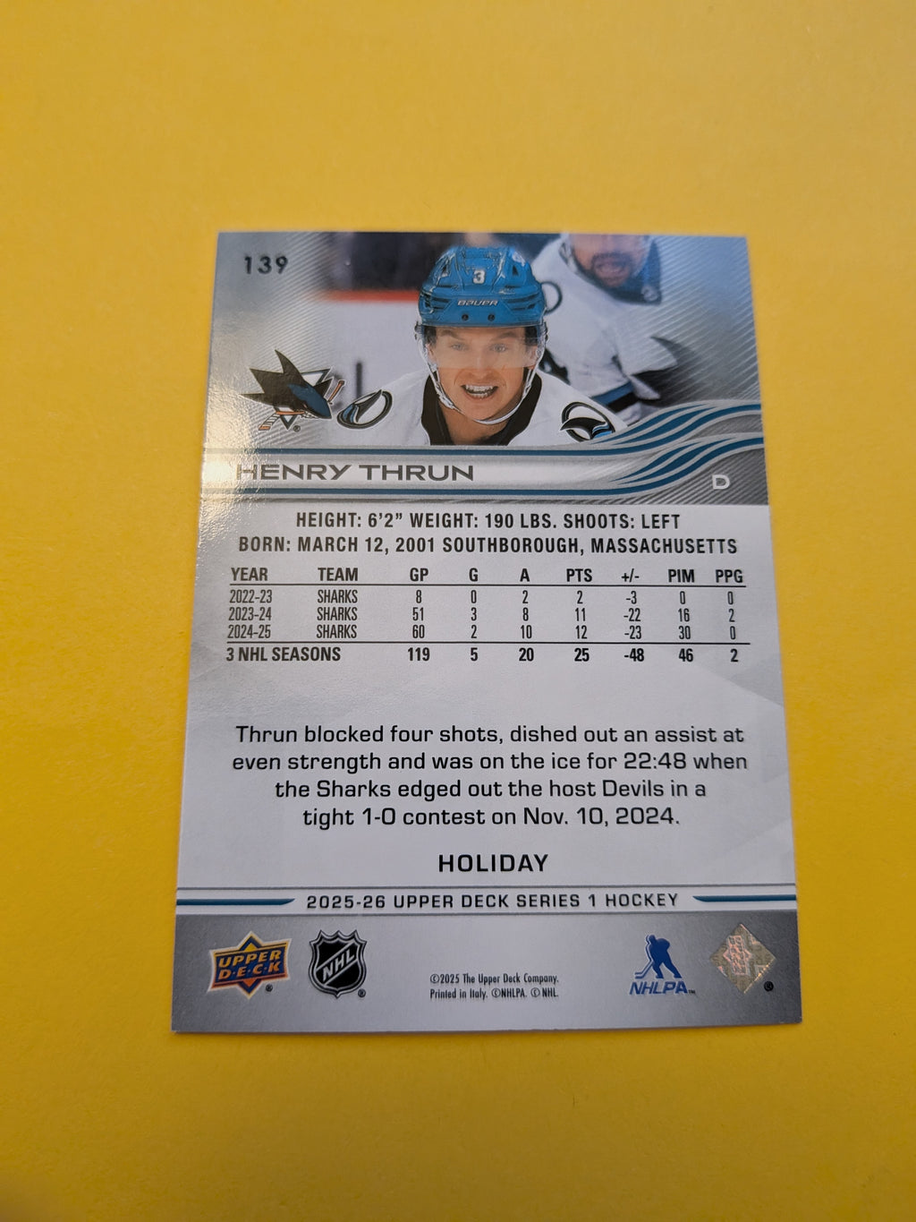 Henry Thrun 25-26 Upper Deck Green Holiday Card