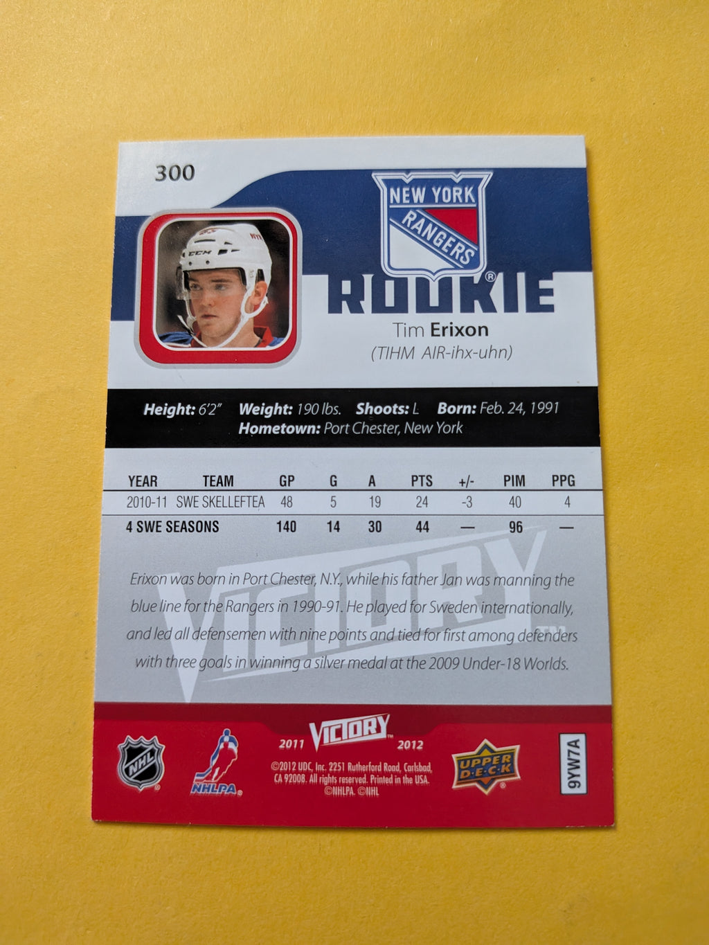 Tim Erixon Signed New York Rangers Rookie Card A