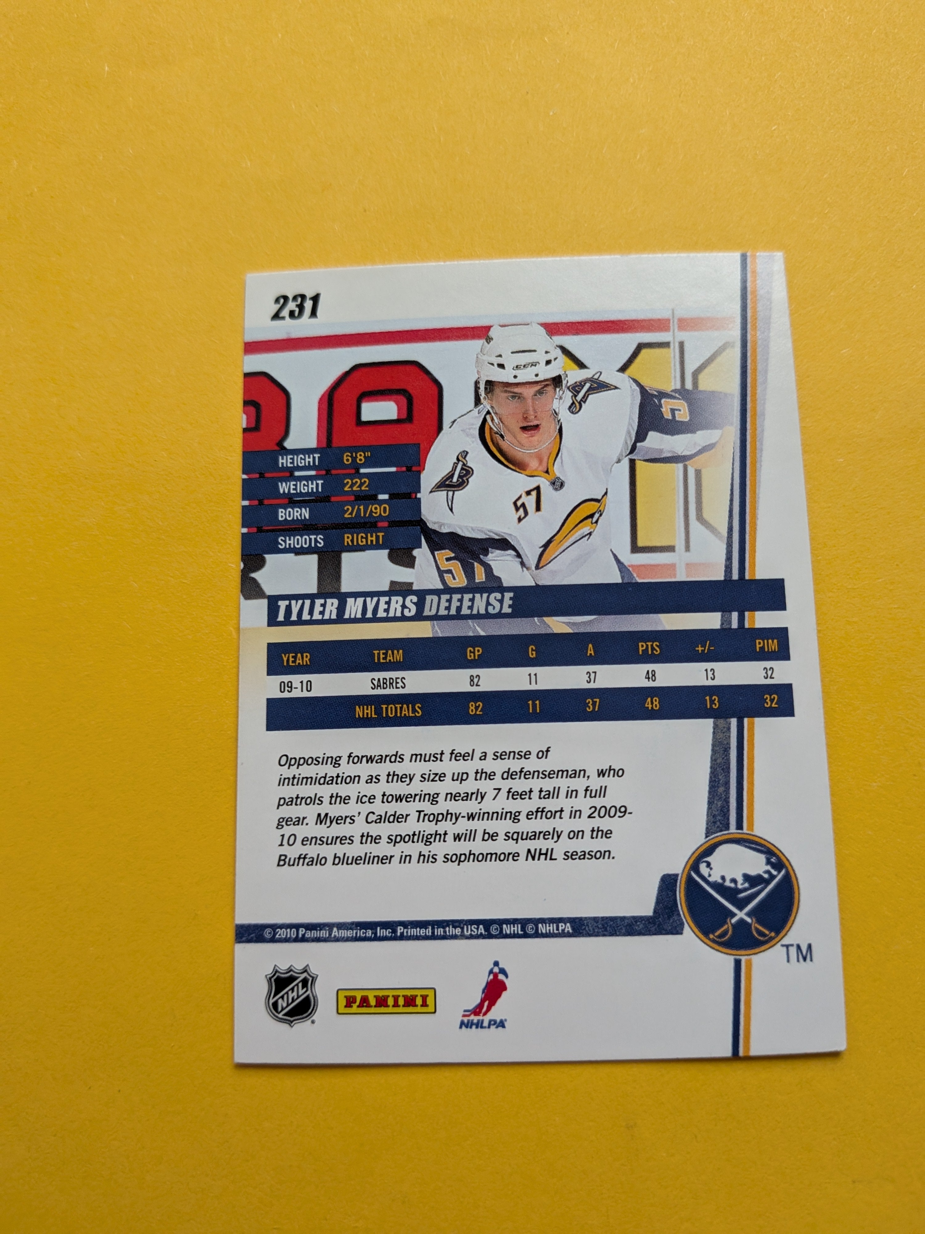 Tyler Myers Signed Buffalo Sabres Card B