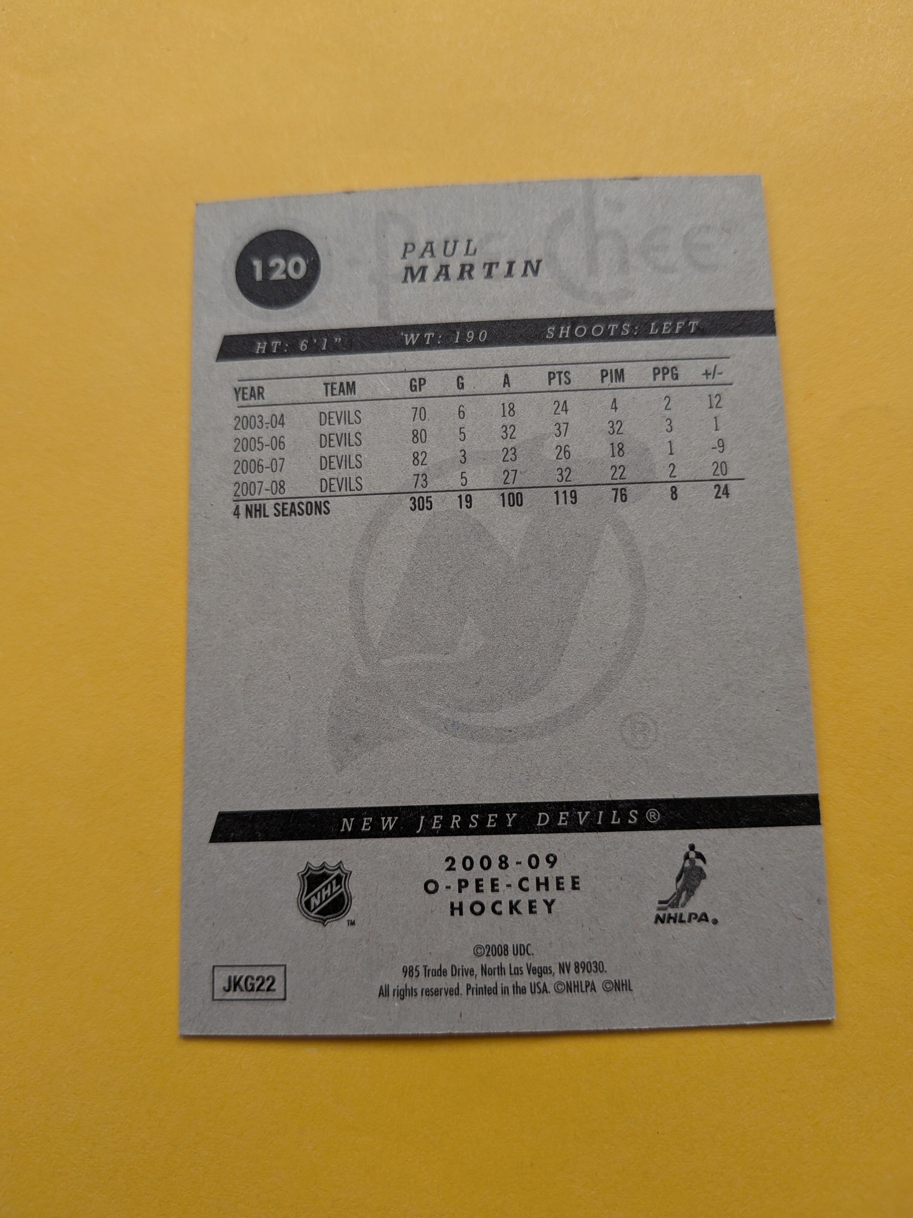 Paul Martin Signed New Jersey Devils Card C
