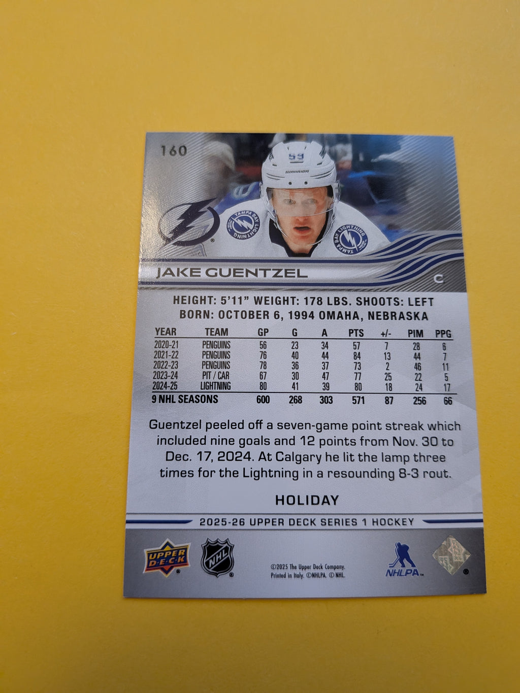 Jake Guentzel 25-26 Upper Deck Green Holiday Card