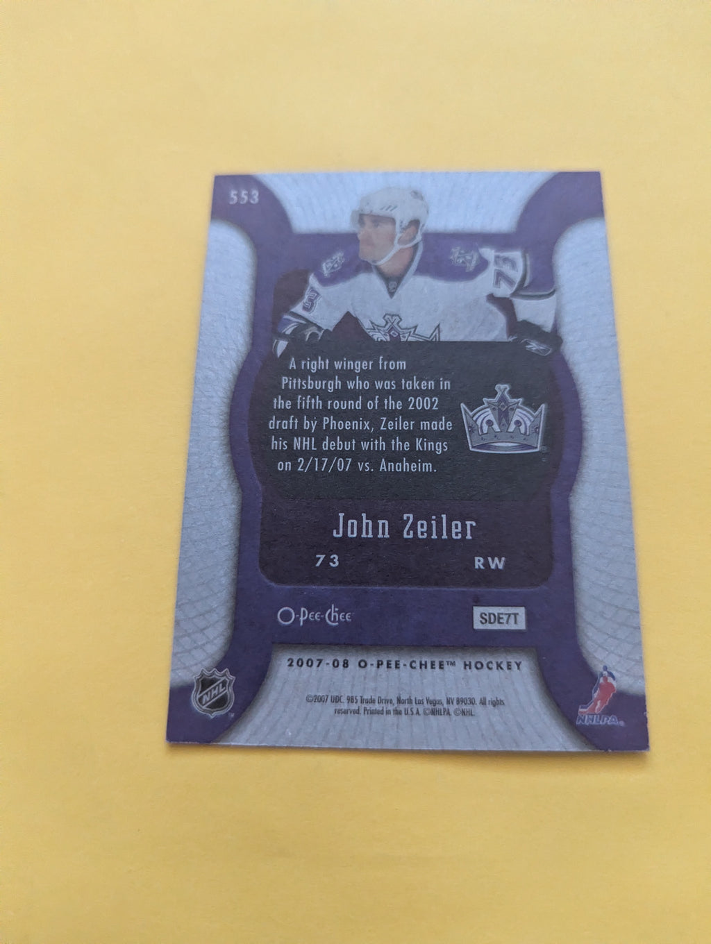 John Zeiler Signed Los Angeles Kings Rookie Card B