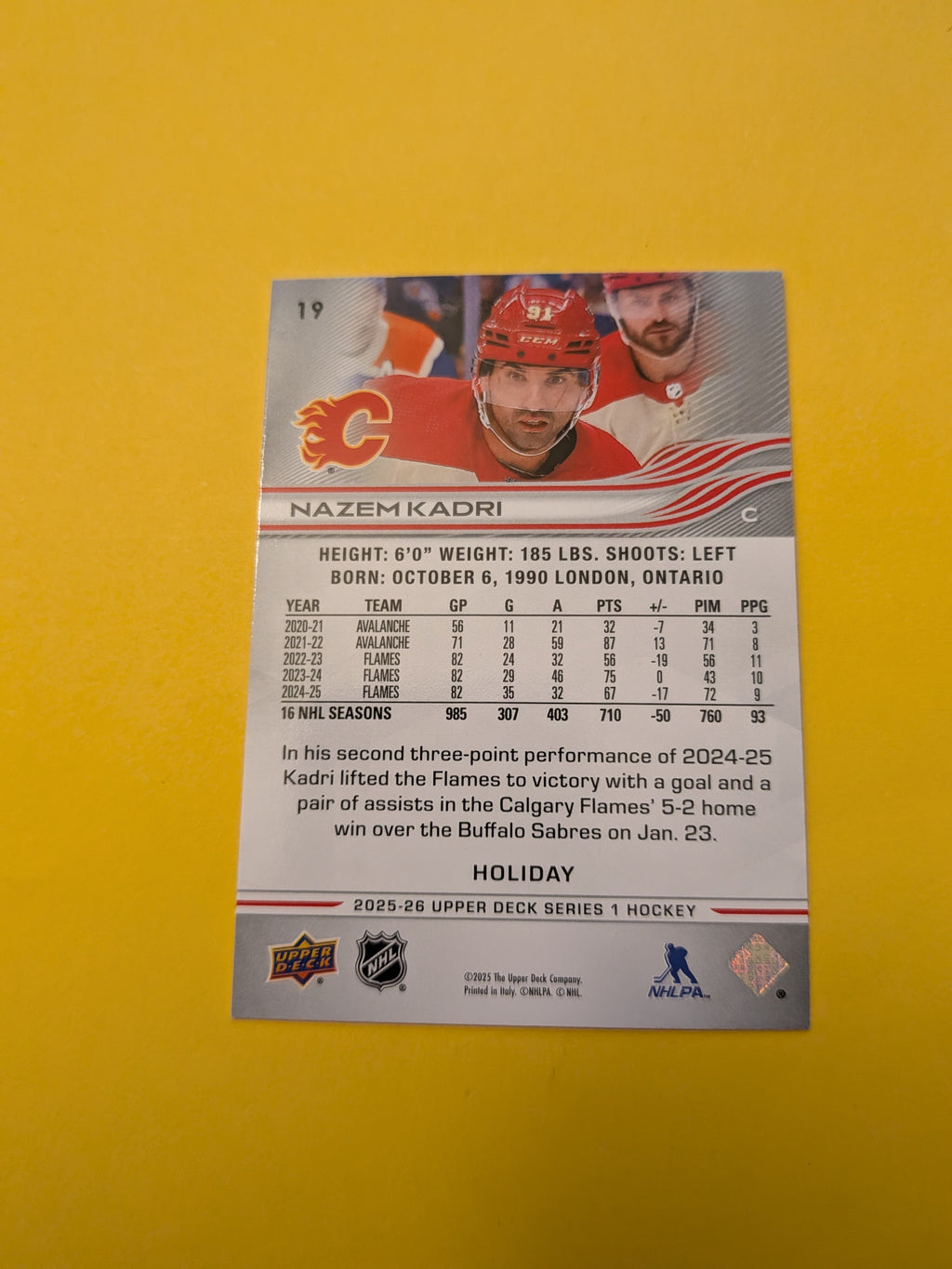 Nazem Kadri 25-26 Upper Deck Green Holiday Card
