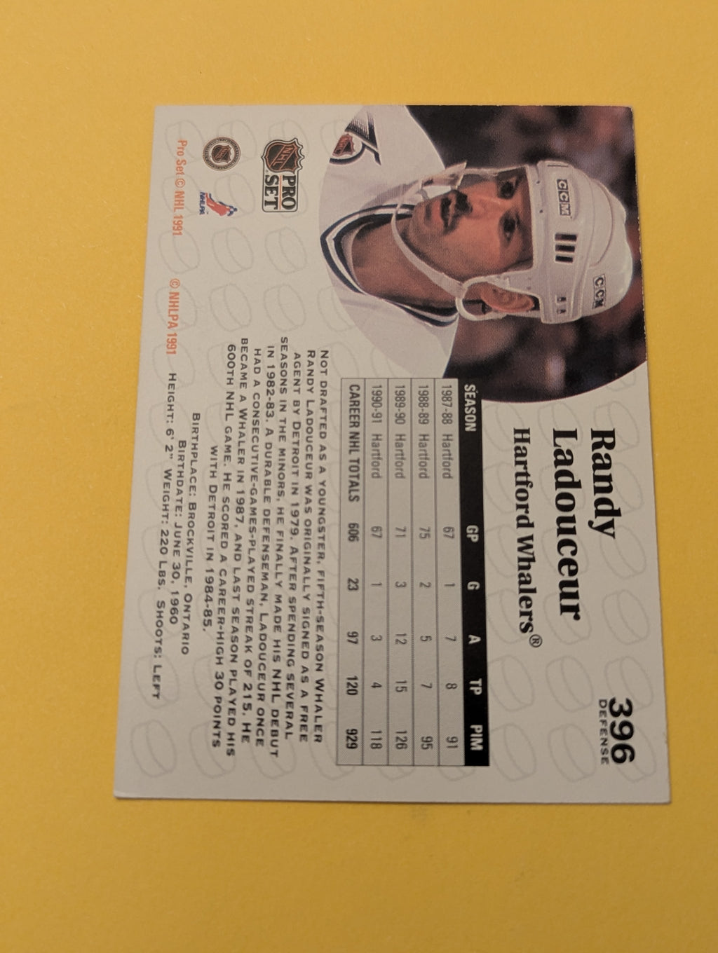 Randy Ladouceur Signed Hartford Whalers Card
