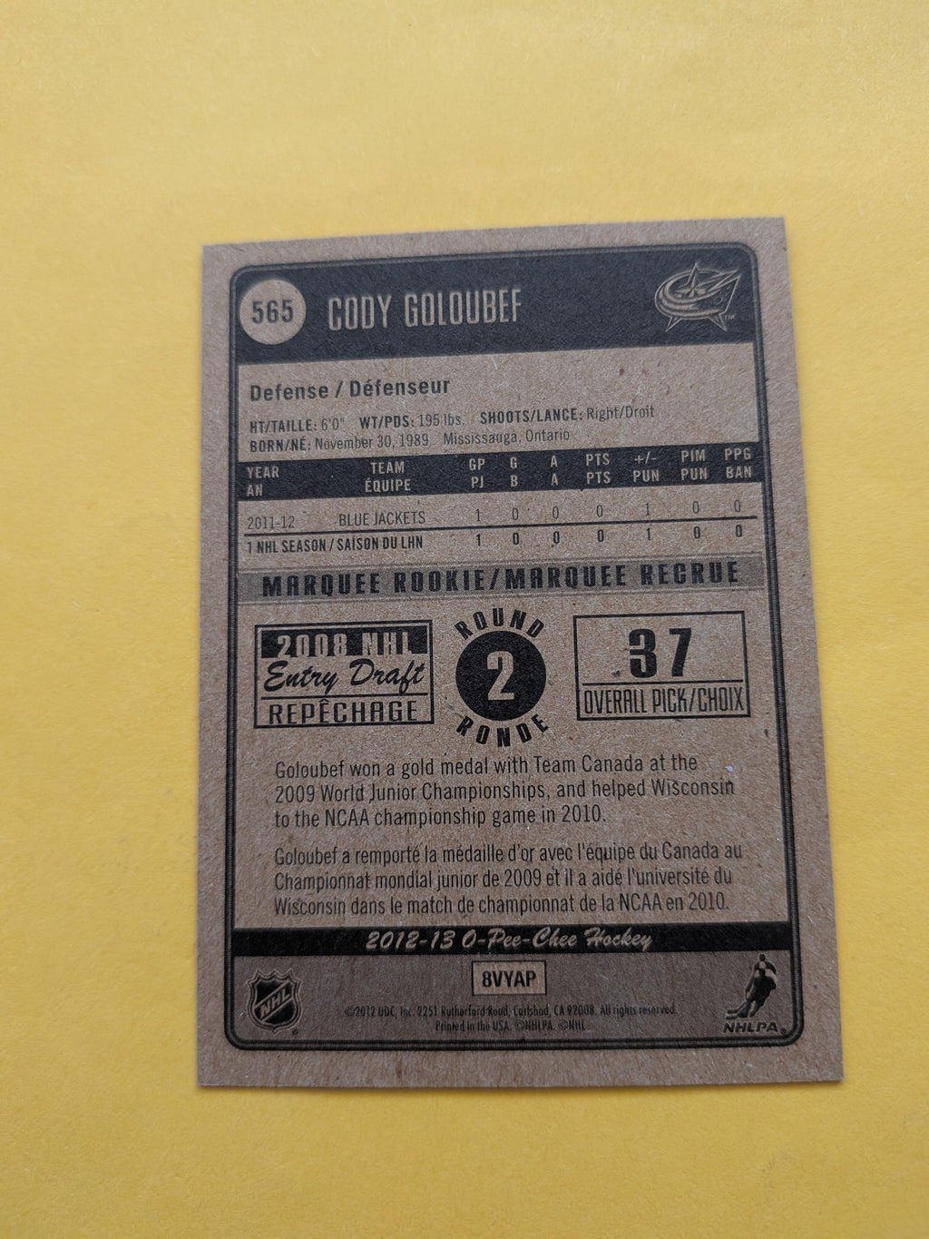 Cody Goldubef Signed Columbus Blue Jackets Rookie Card A