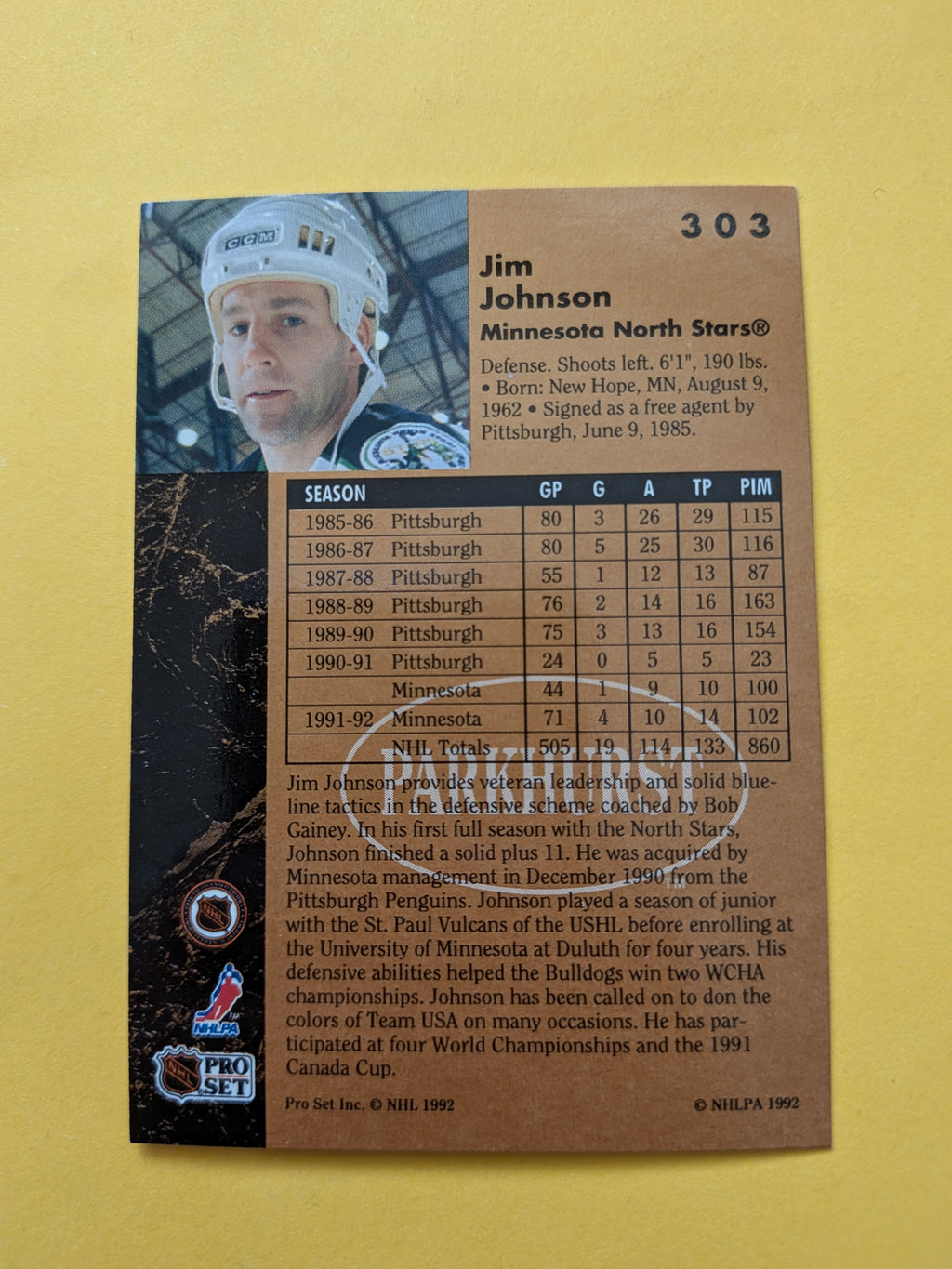 Jim Johnson Signed Minnesota North Stars Card A