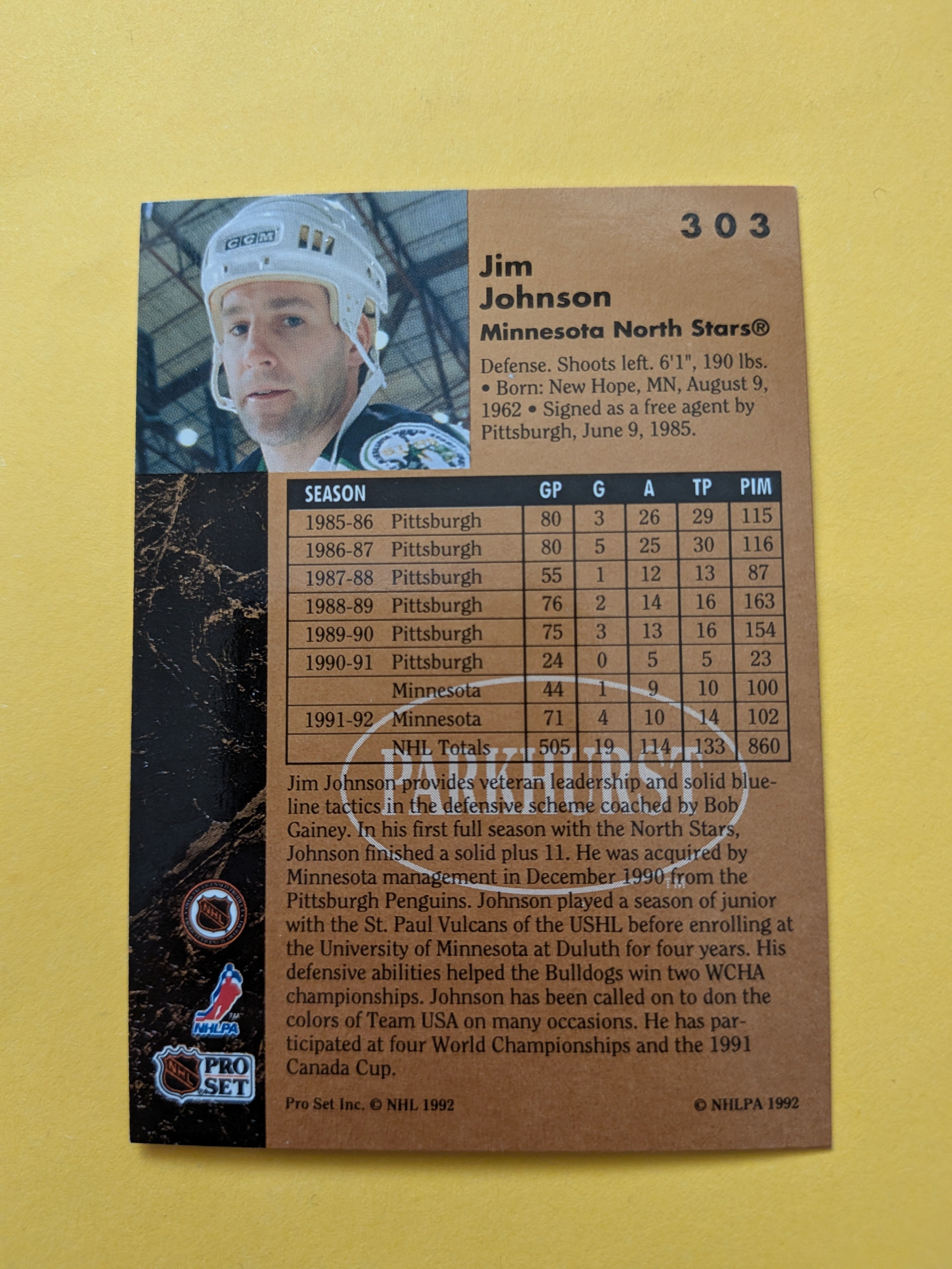 Jim Johnson Signed Minnesota North Stars Card A