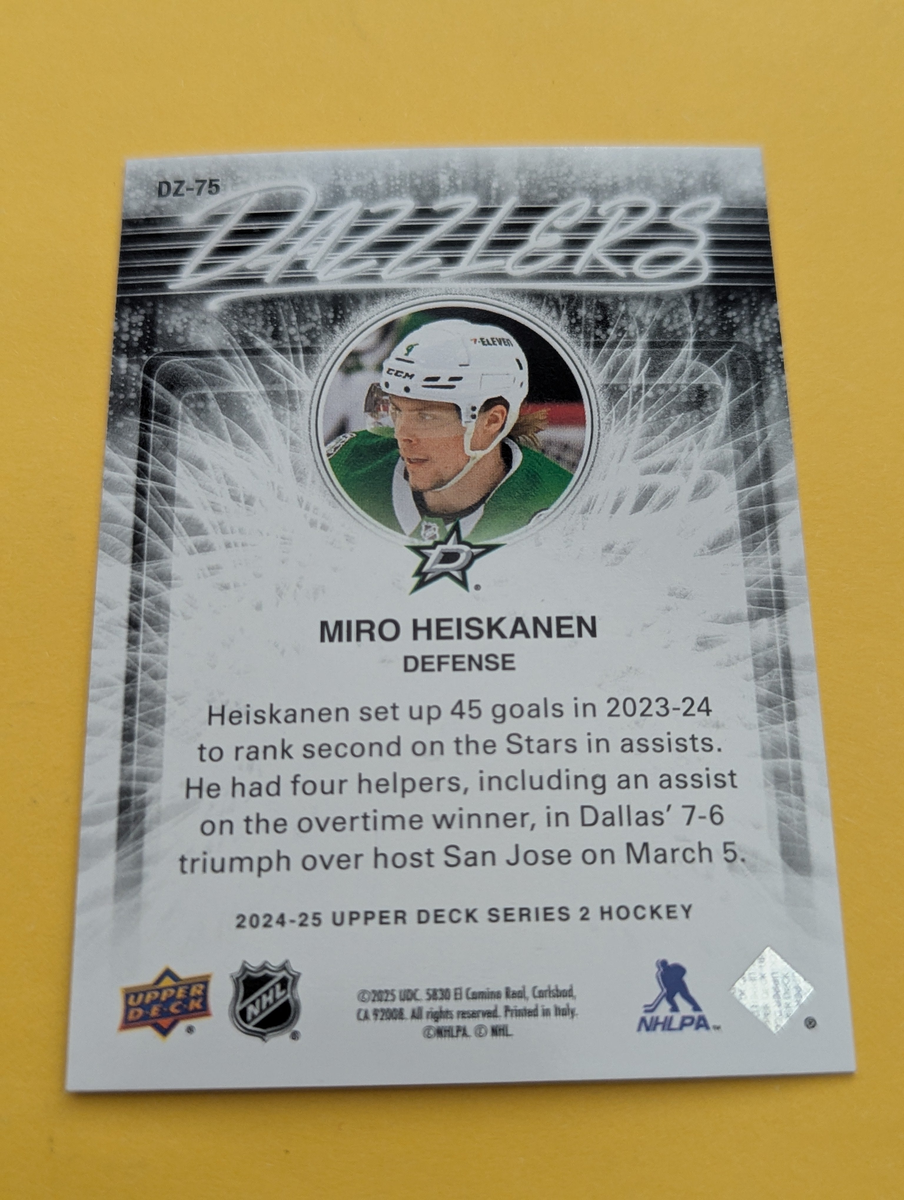 Miro Heiskanen 24-25 Upper Deck Dazzlers Orange Card