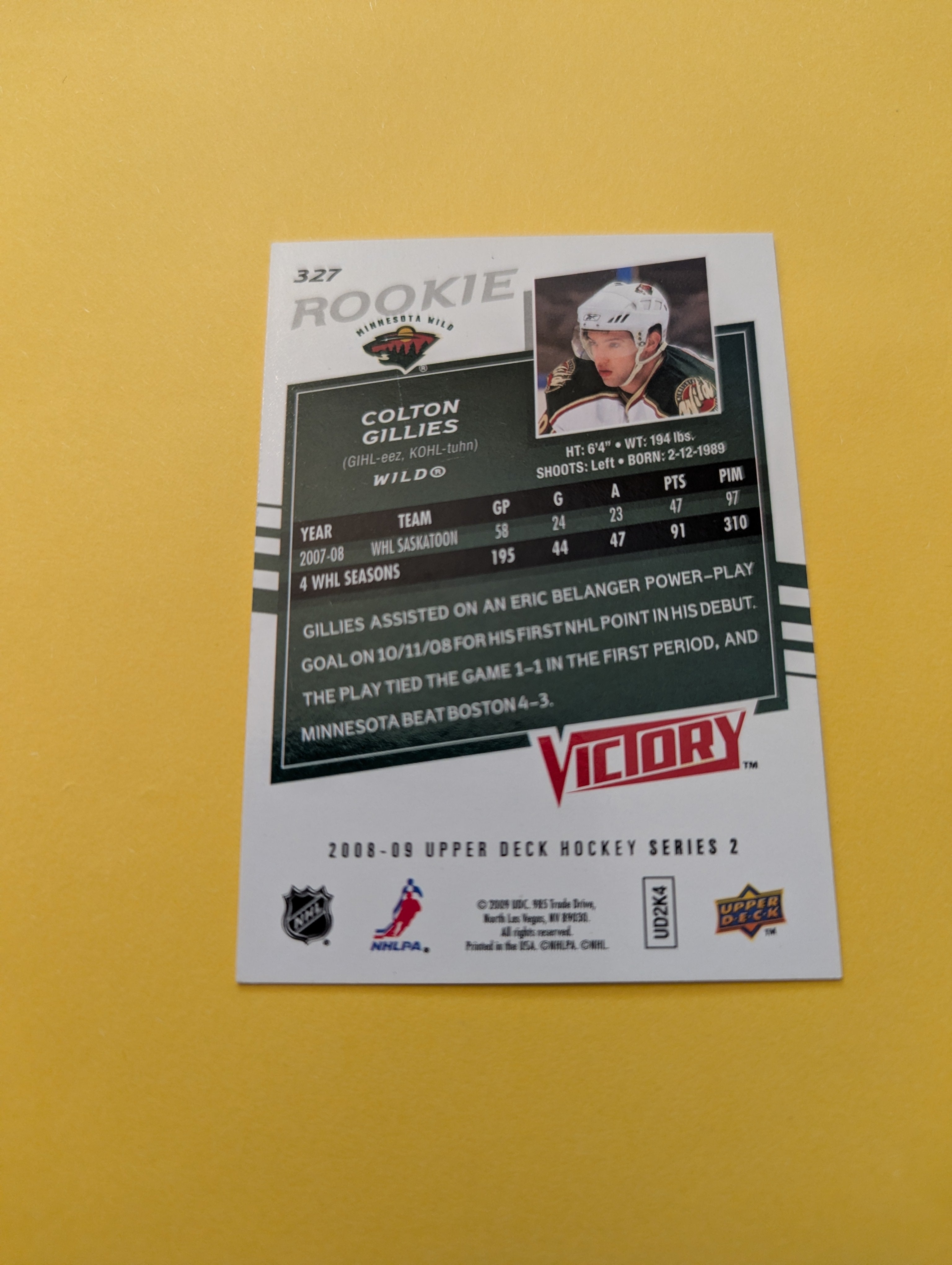Colton Gillies Signed Minnesota Wild Rookie Card