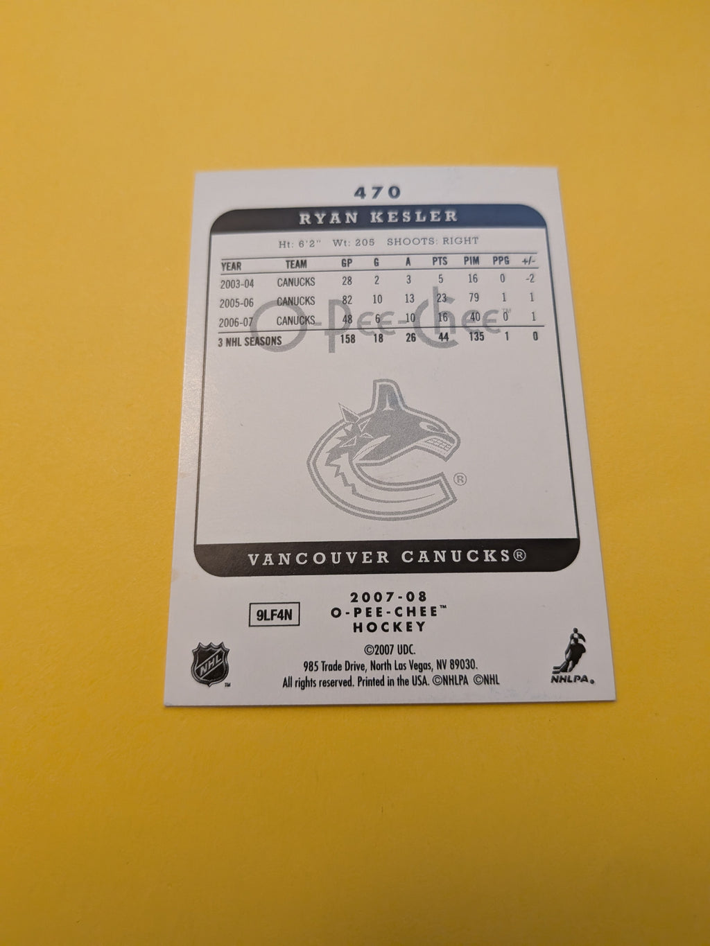 Ryan Kesler Signed Vancouver Canucks Card