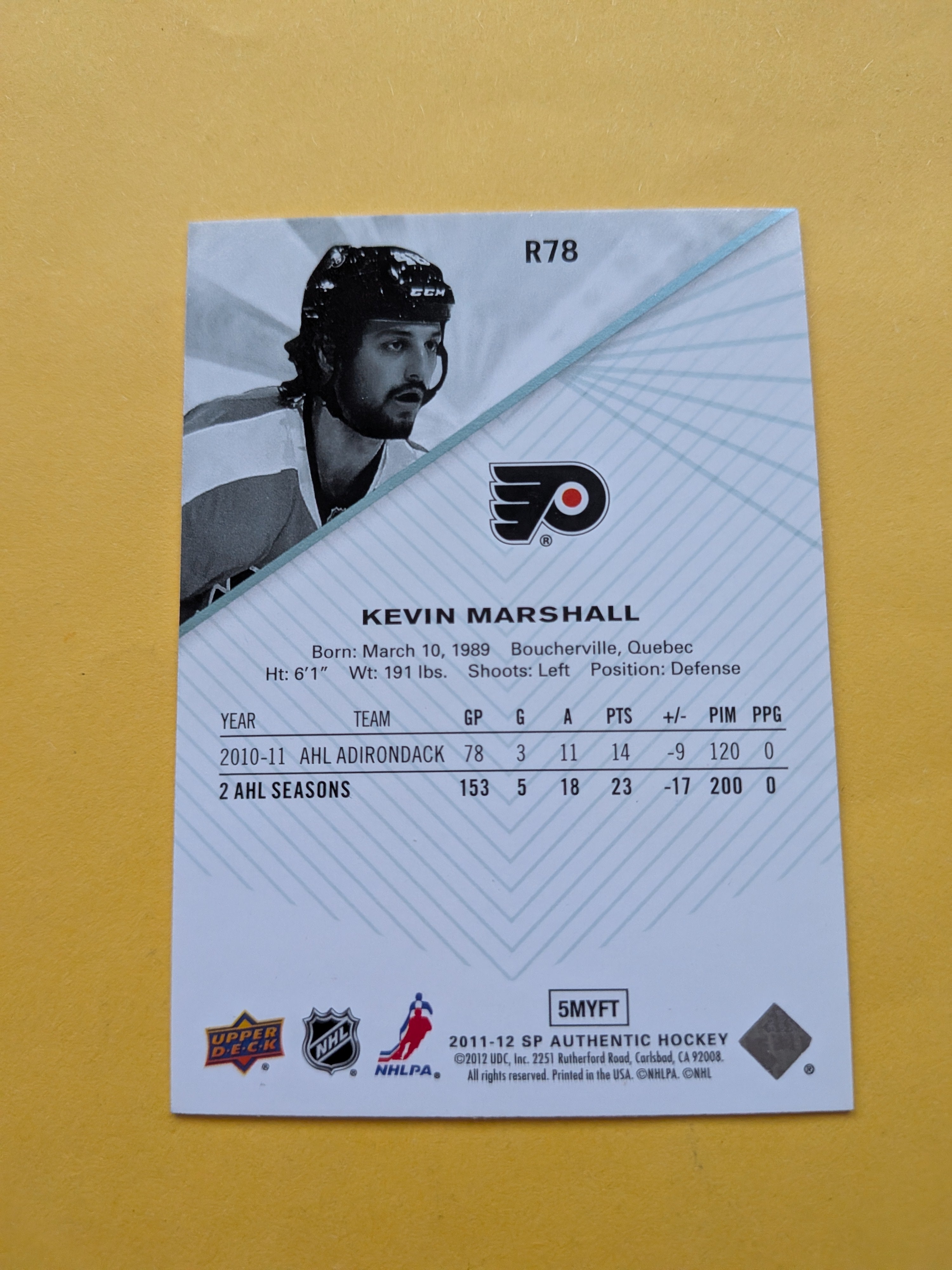 Kevin Marshall Signed Philadelphia Flyers Card A