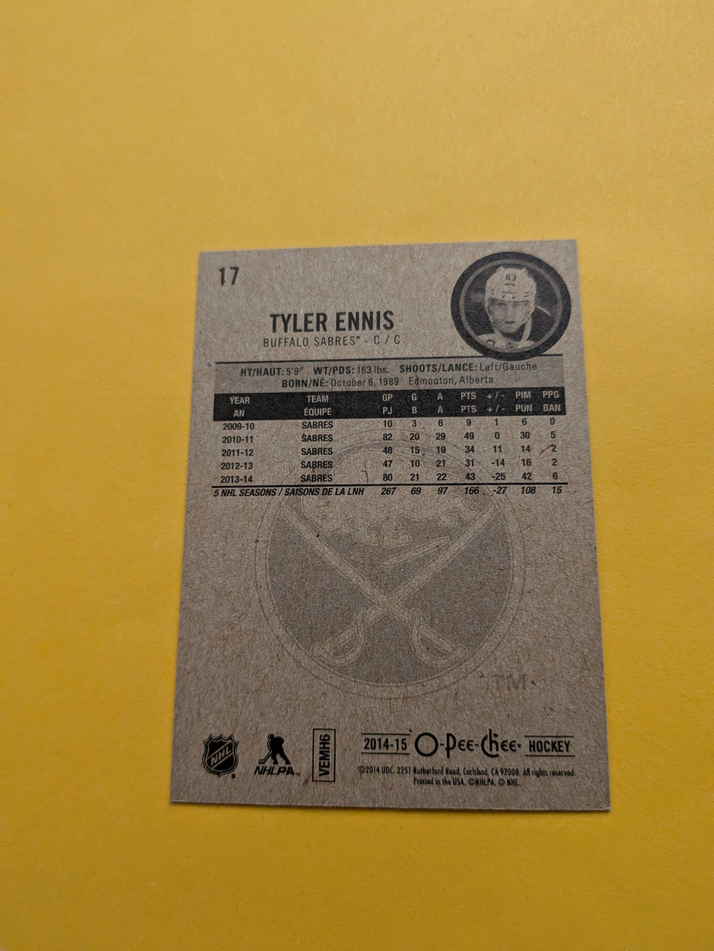 Tyler Ennis Signed Buffalo Sabres Card A