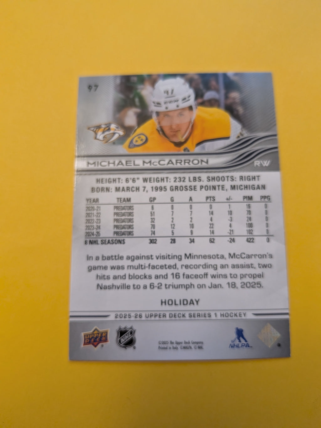 Michael McCarron 25-26 Upper Deck Green Holiday Card
