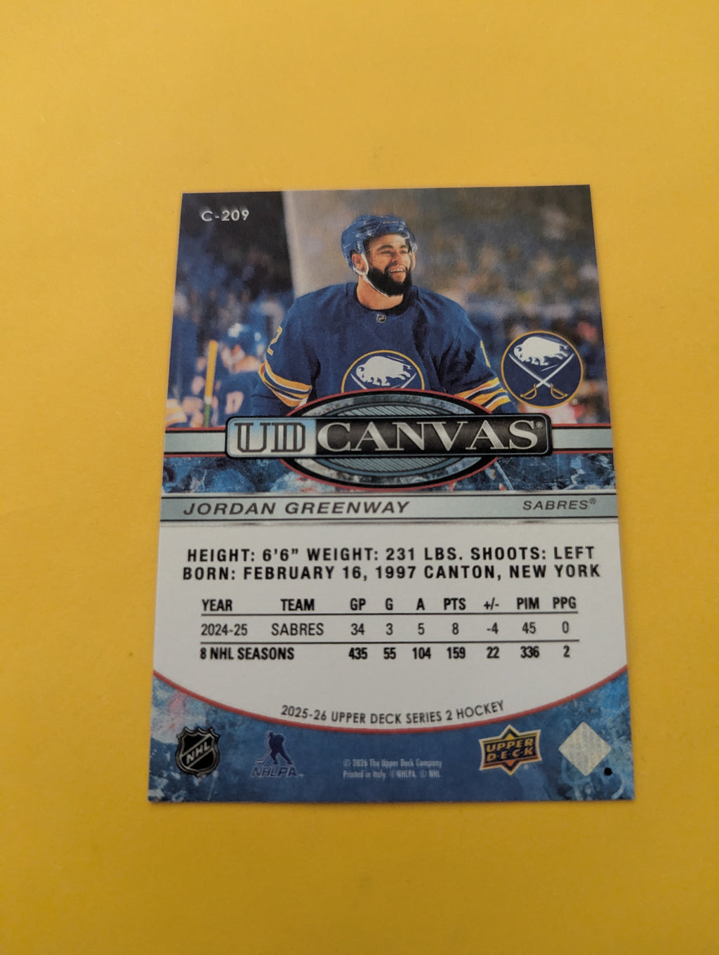 Jordan Greenway 25-26 Upper Deck UD Canvas Card