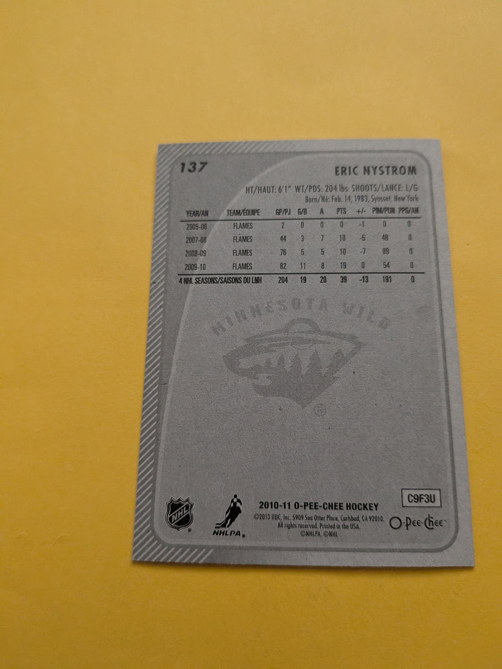 Eric Nystrom Signed Calgary Flames Card B