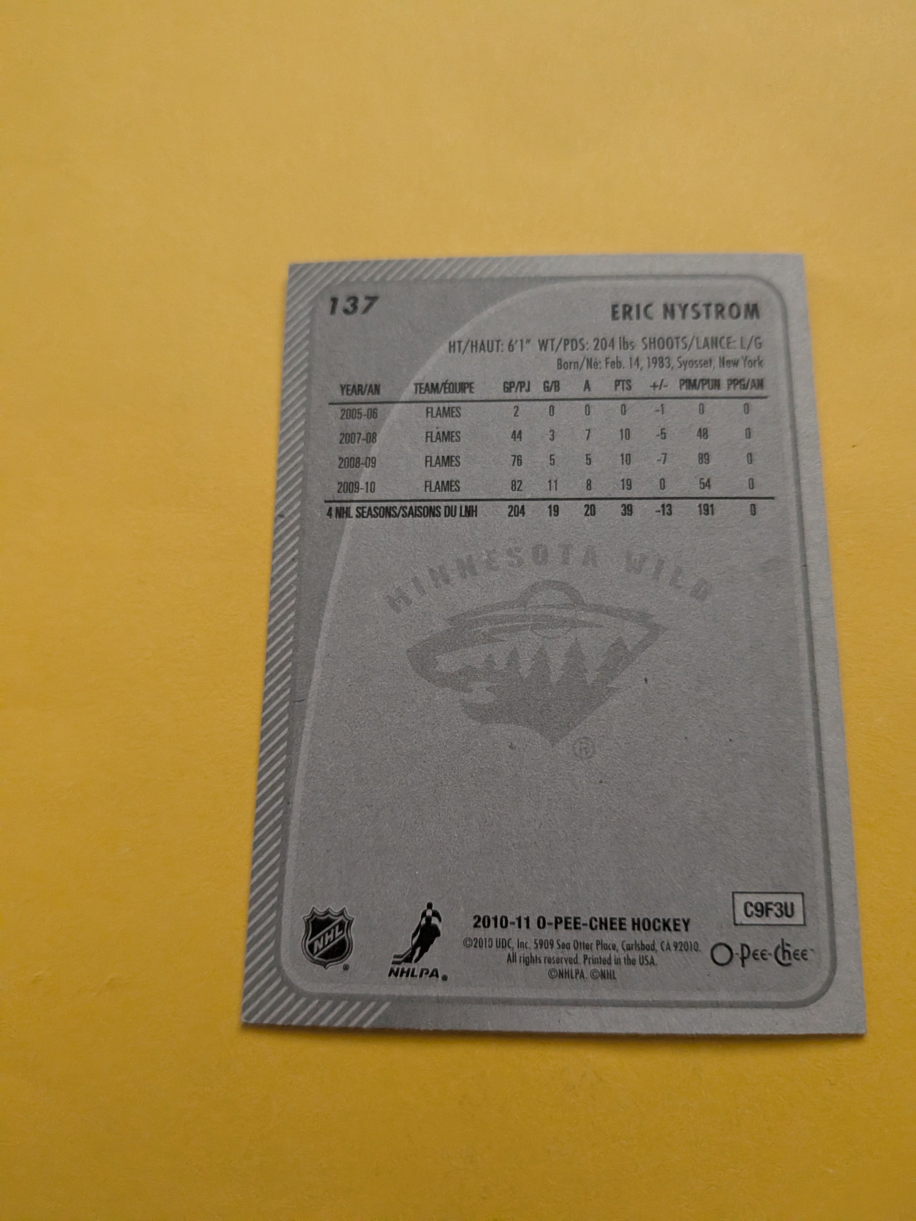 Eric Nystrom Signed Calgary Flames Card B