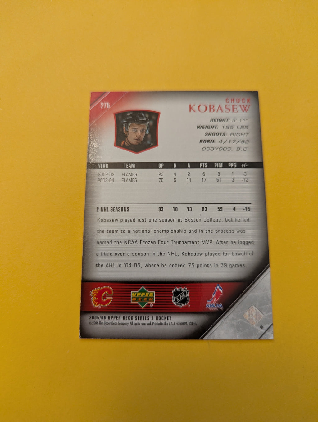 Chuck Kobasew Signed Calgary Flames Card