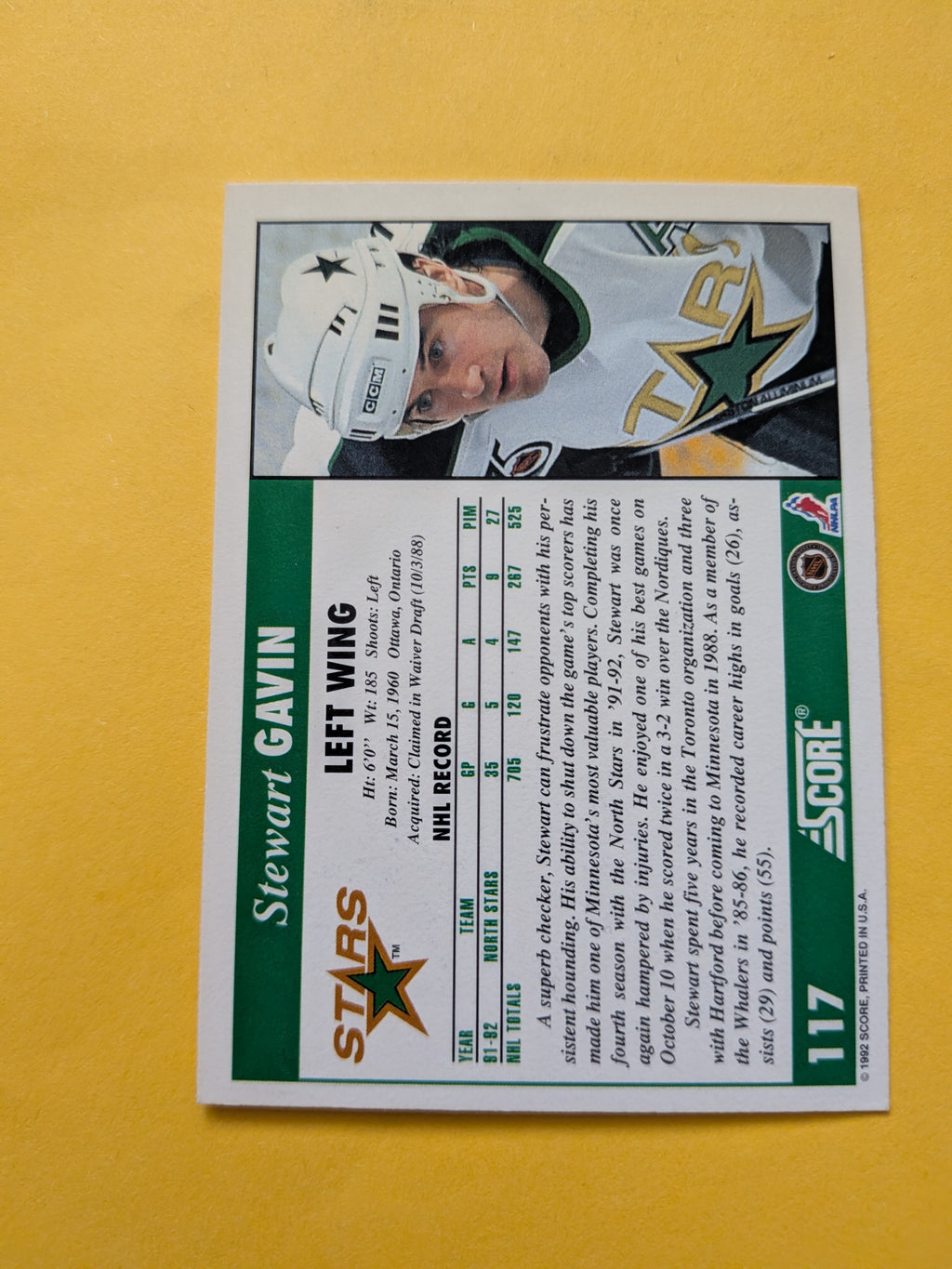 Stewart Gavin Signed Minnesota North Stars Card E