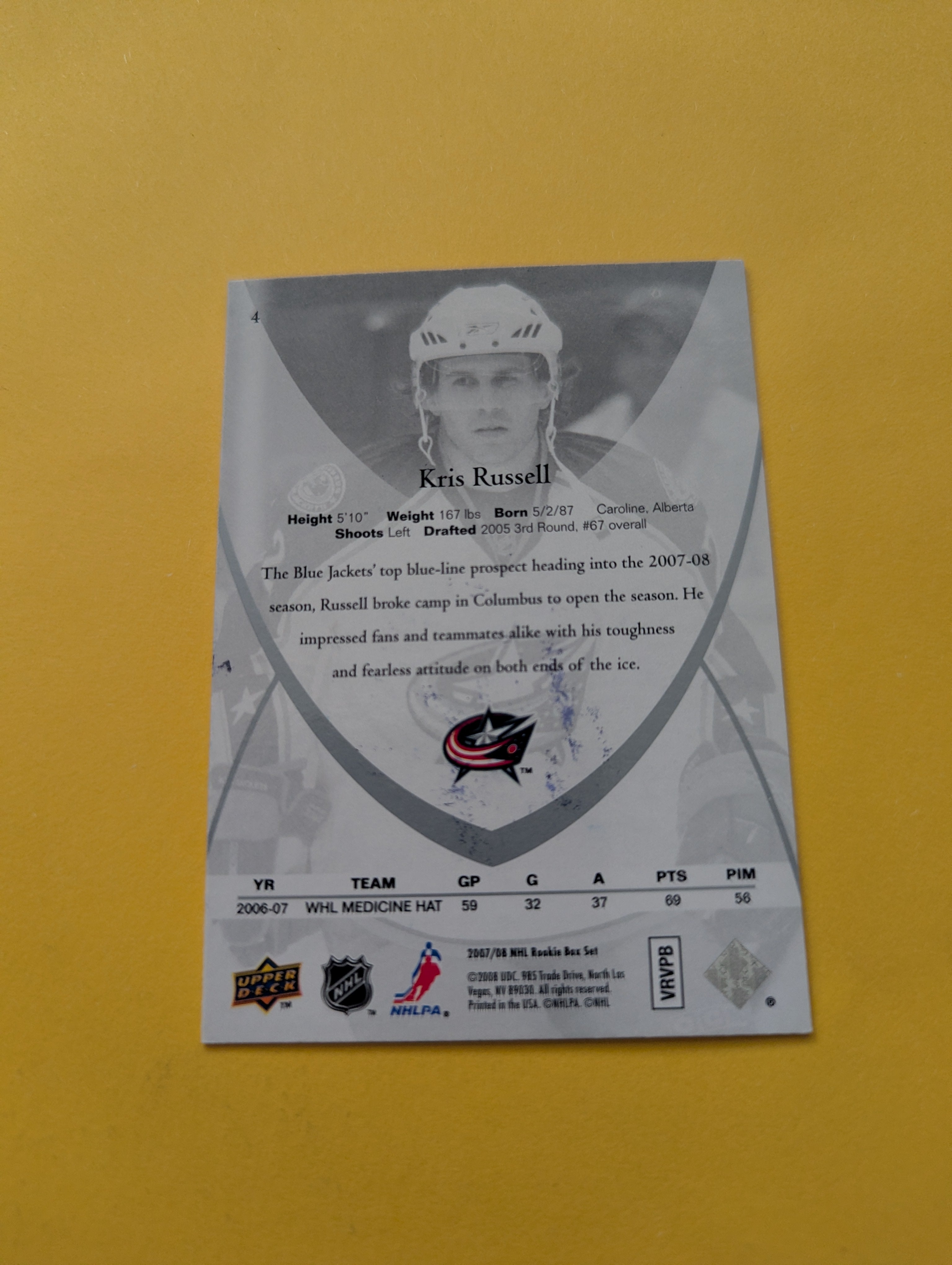 Kris Russell Signed Columbus Blue Jackets Rookie Card