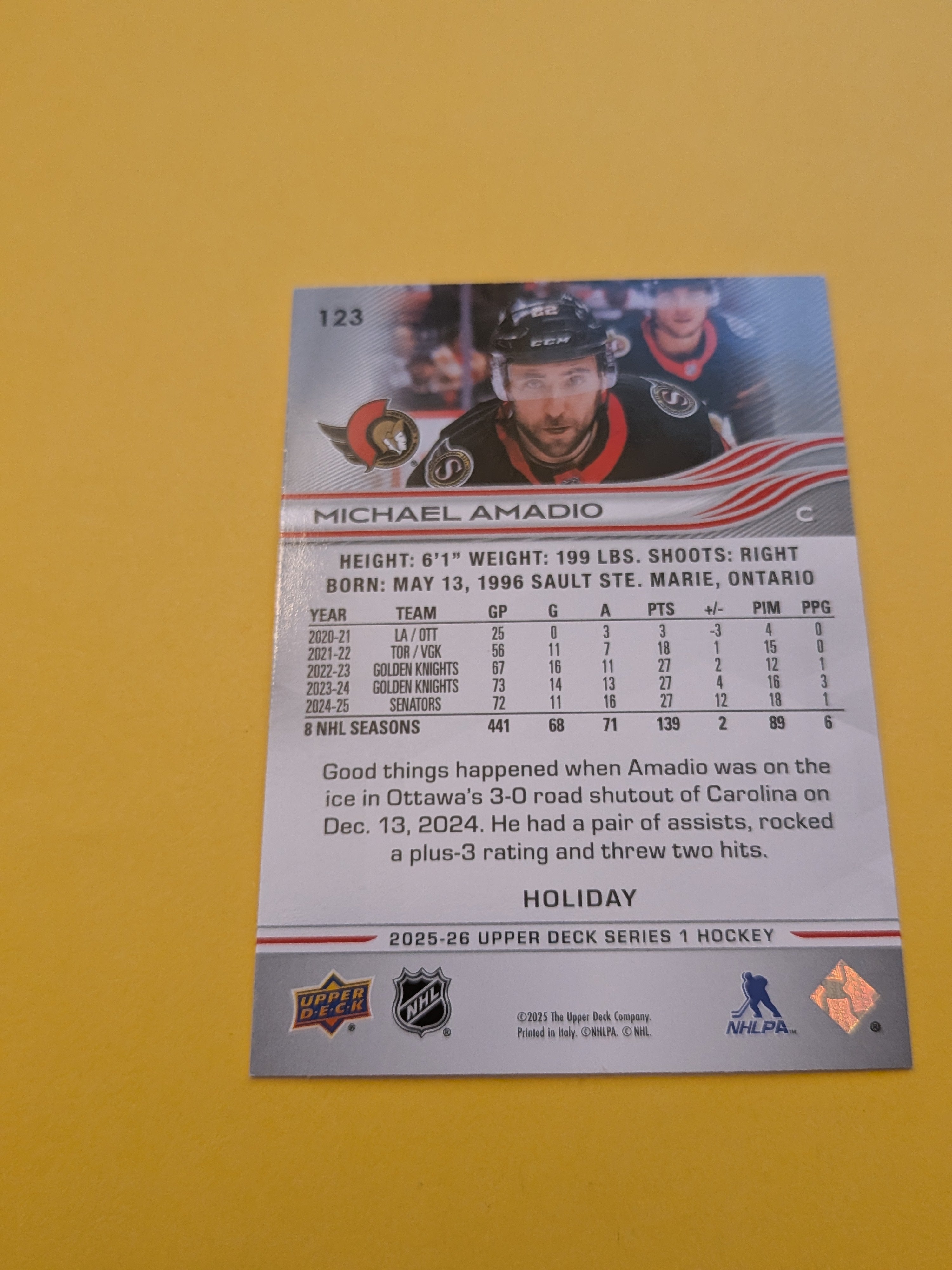 Michael Amadio 25-26 Upper Deck Green Holiday Card