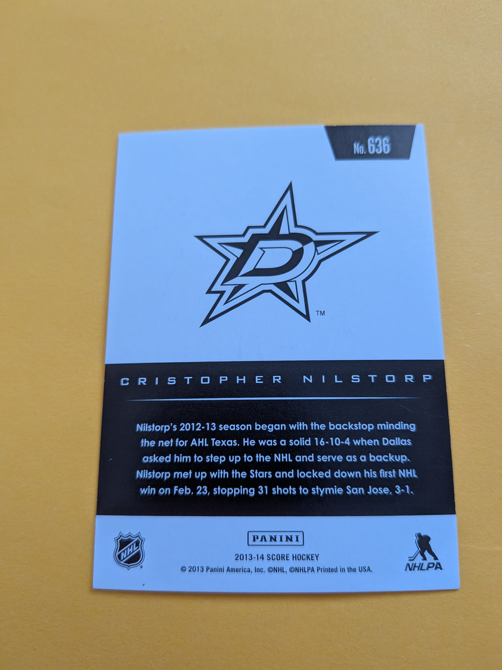 Christopher Nilstorp Signed Dallas Stars Rookie Card A
