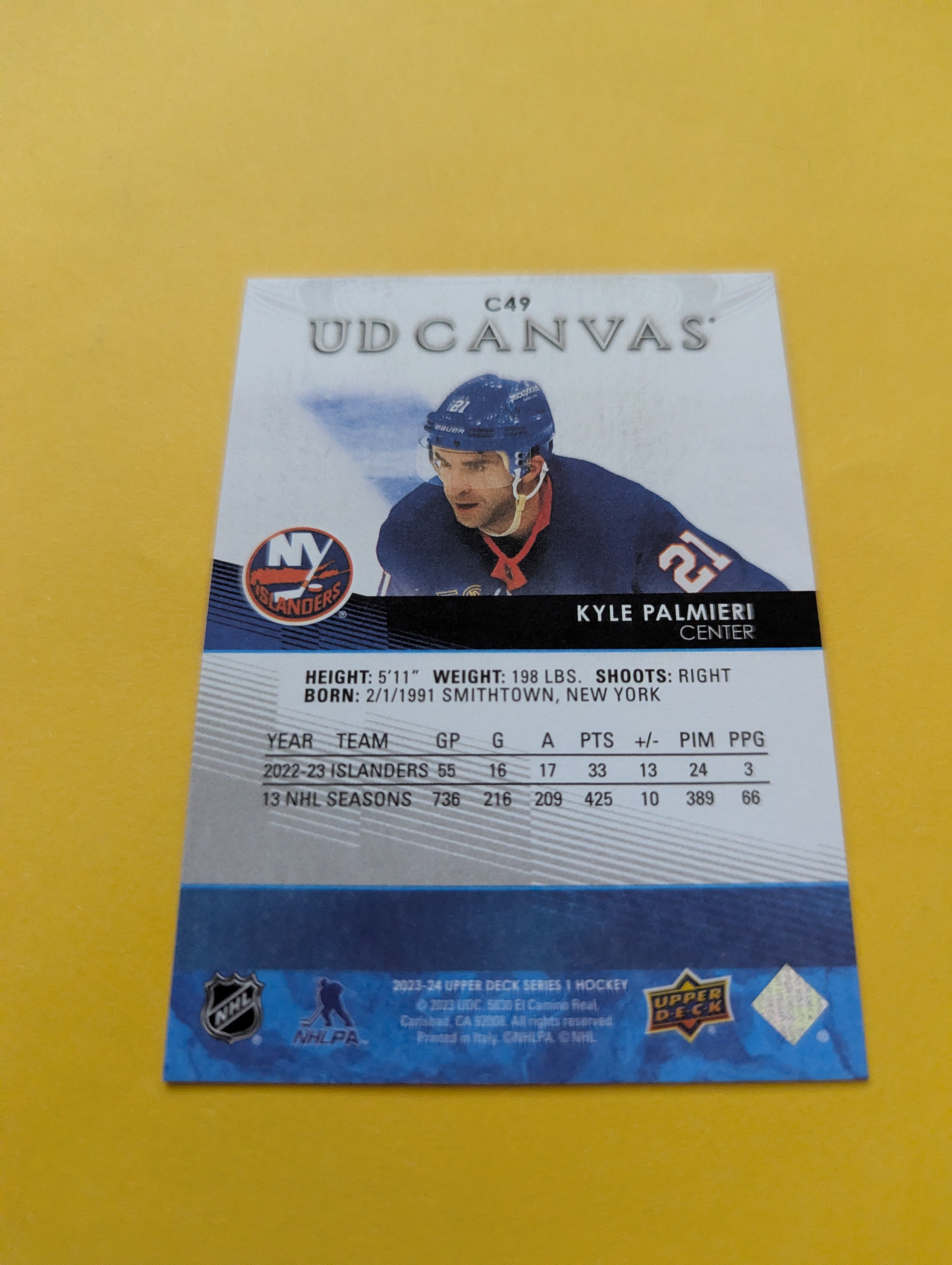 Kyle Palmieri 23-24 Upper Deck UD Canvas Card