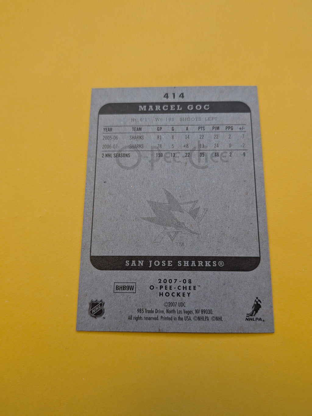 Marcel Goc Signed San Jose Sharks Card A