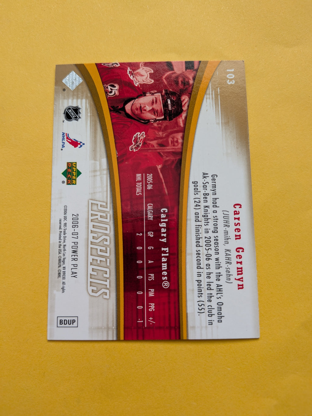 Carsen Germyn Signed Calgary Flames Card