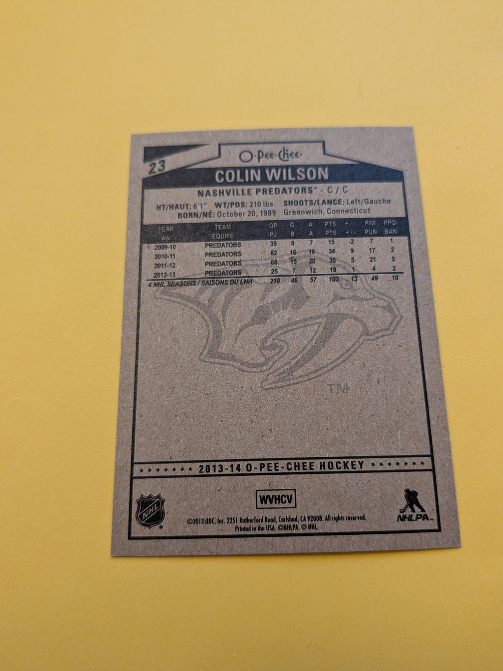 Colin Wilson Signed Nashville Predators Card F