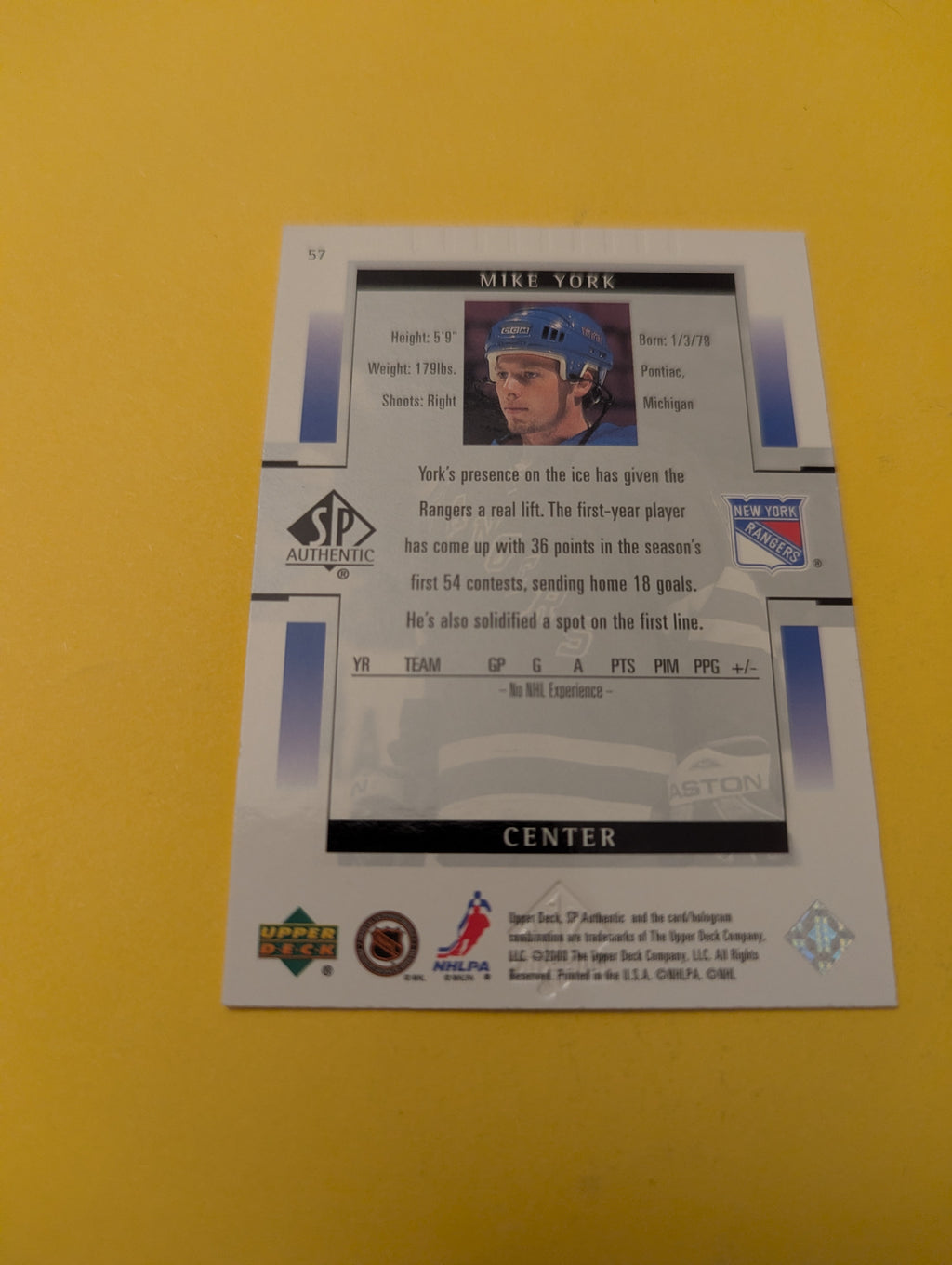 Mike York Signed New York Rangers Card